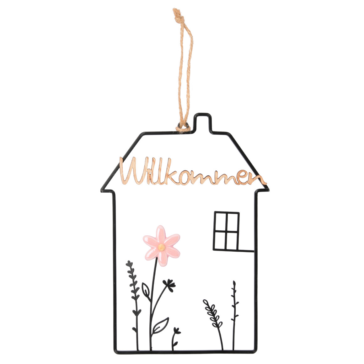 Deko-Hänger Metallschild Haus mit Blume