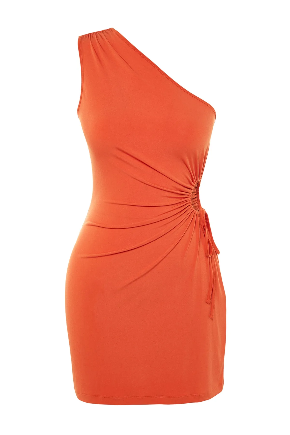Trendyol Collection  Orangefarbenes, tailliertes, gestricktes, detailliertes, elegantes Abendkleid mit Fensterausschnitt/Ausschnitt TPRSS23EL00154