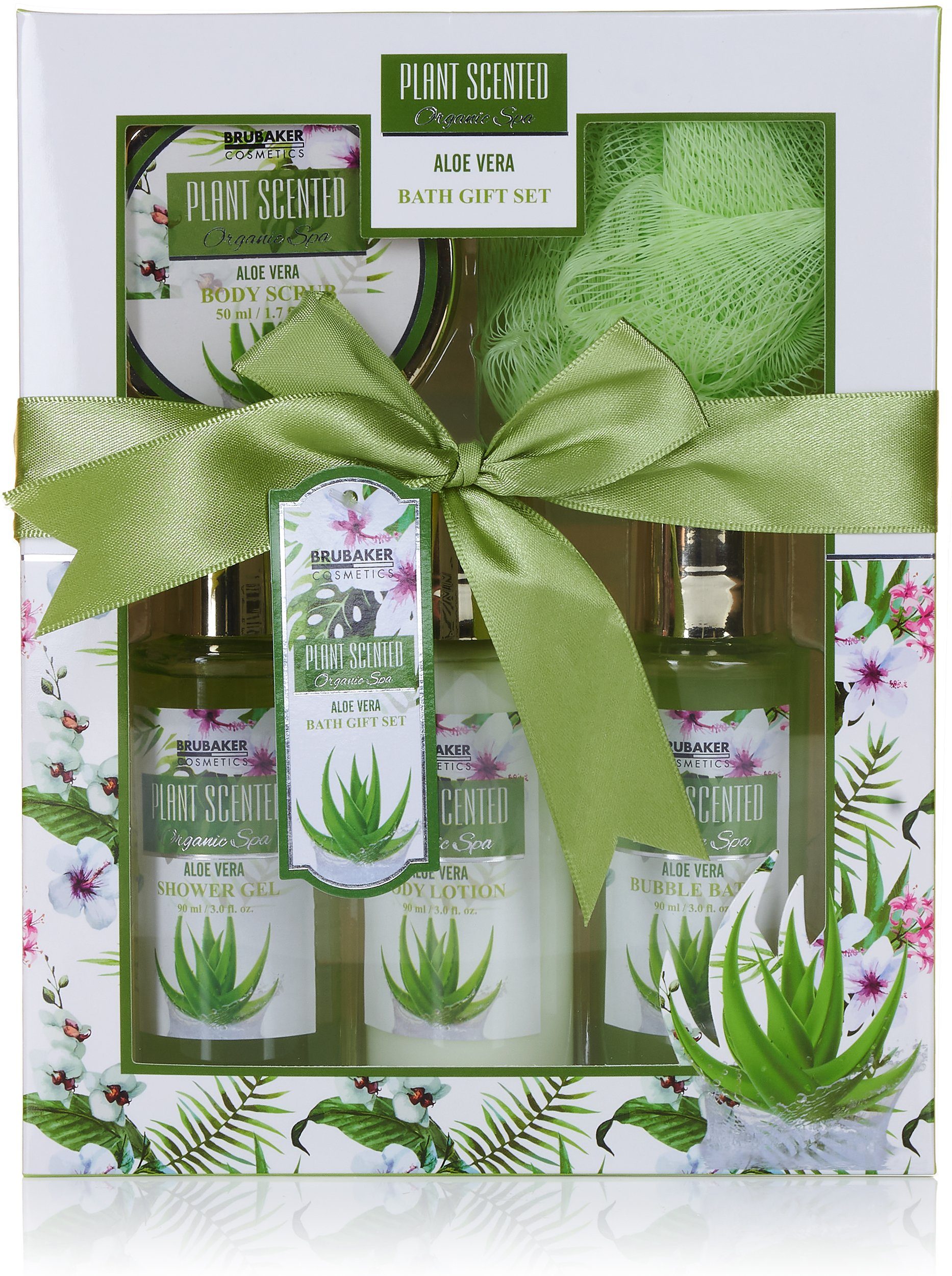 BRUBAKER Pflege-Geschenkset 2 in 1 Pflegeset Pfirsich & Aloe Vera - Wellness Set, 15-tlg., Damen Dusch- und Badeset - Frauen Beauty Geschenkset mit Dekoration