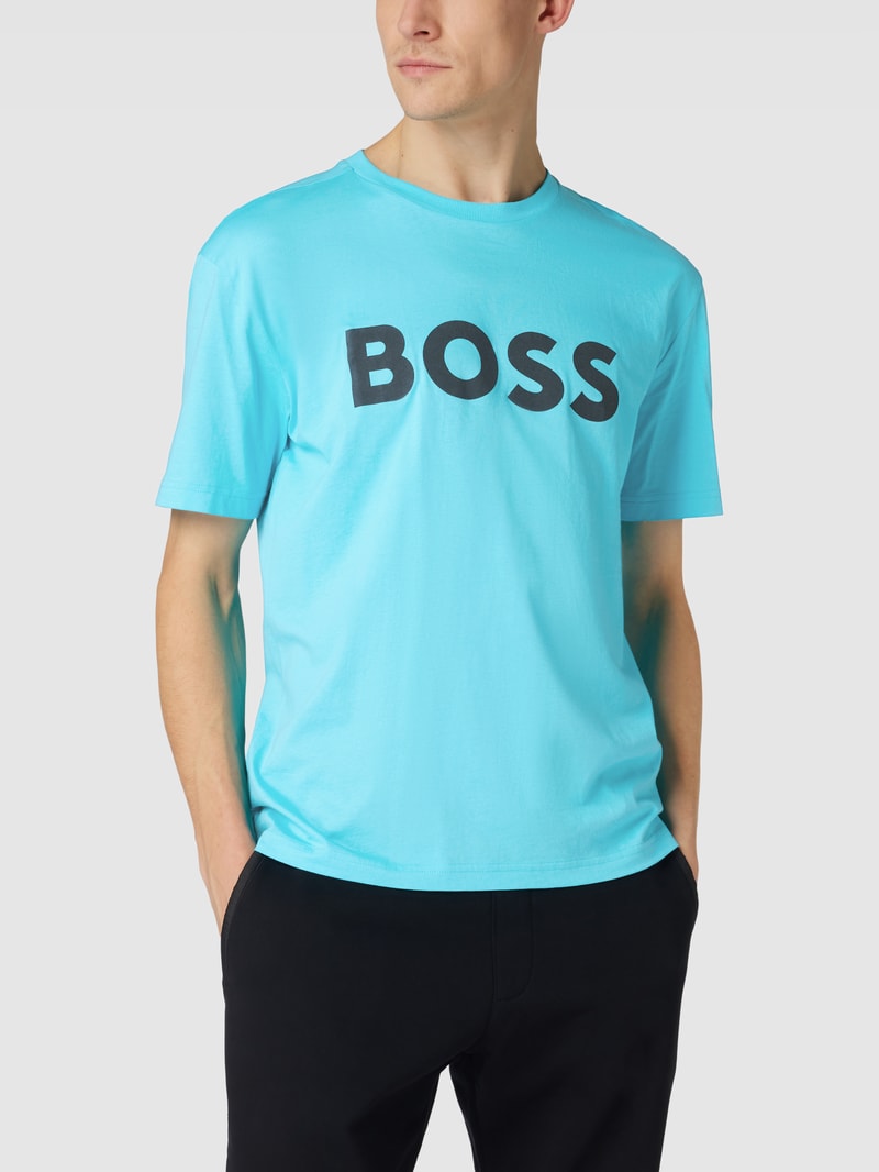 T-Shirt mit Label-Print in türkis