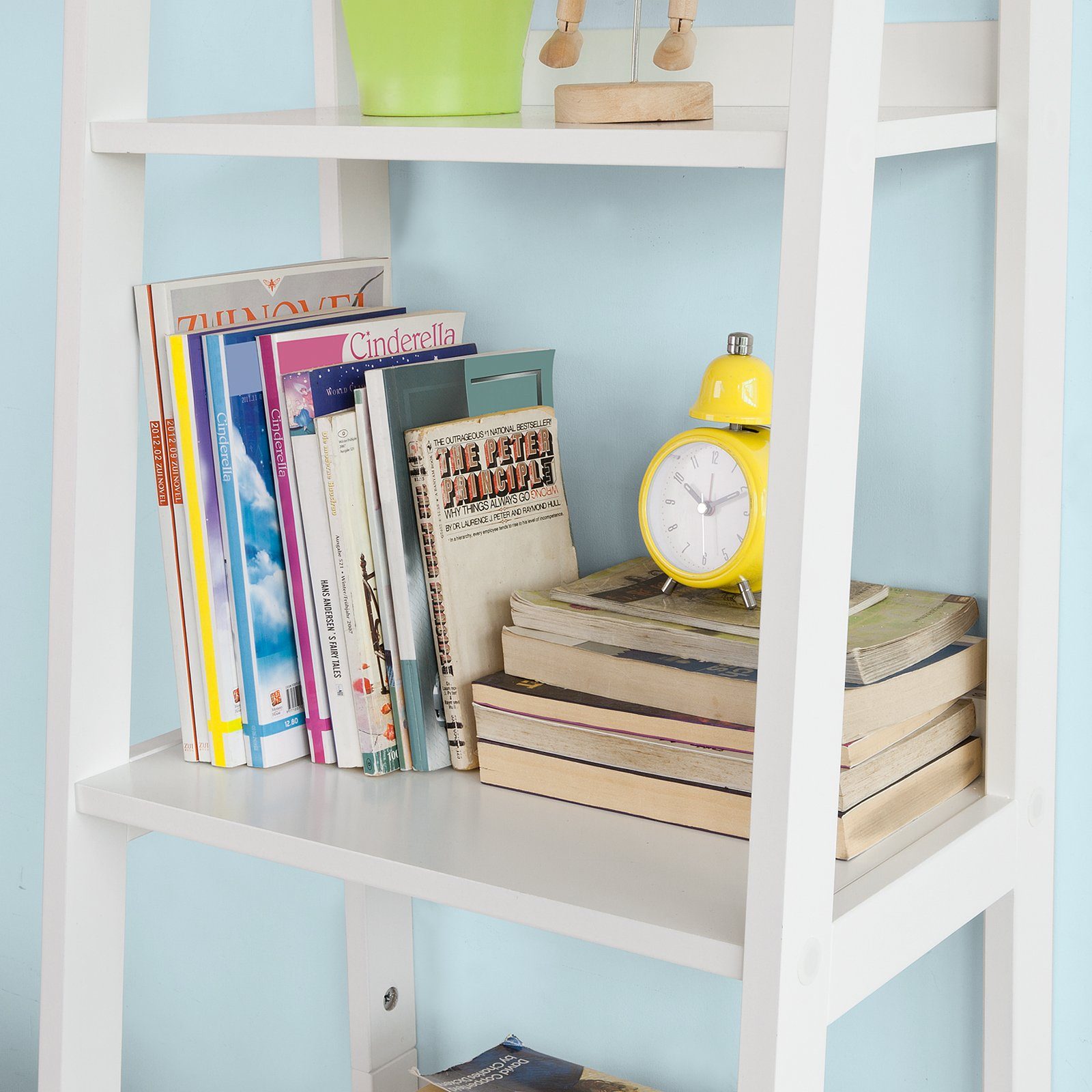 SoBuy Leiterregal FRG116, Bücherregal Standregal Badregal mit Ablagen und Schublade in Weiß