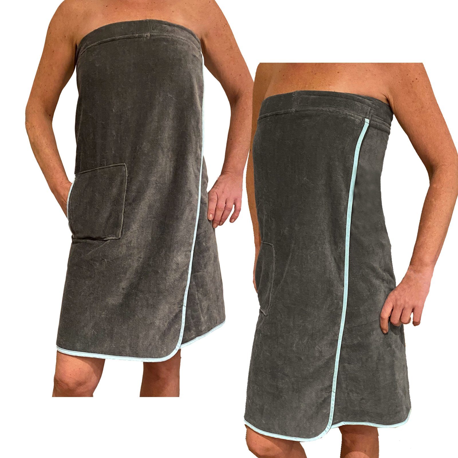 HOMELEVEL Saunatuch Saunakilt Damen - Klettverschluss - Tasche - 100% Baumwolle