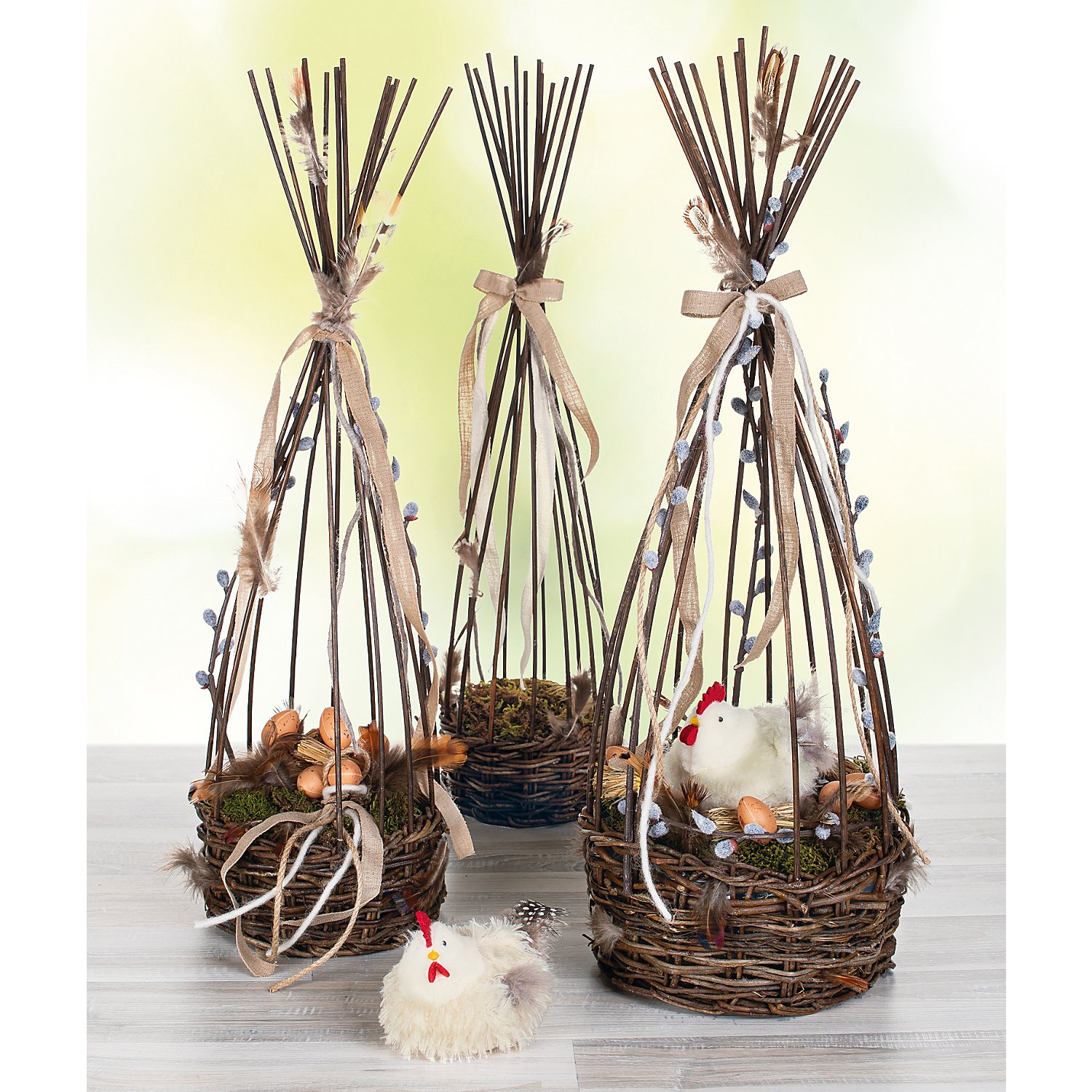 Weiden-Pflanzkörbe-Set, 60 cm, 63 cm und 66 cm, 3 Stück