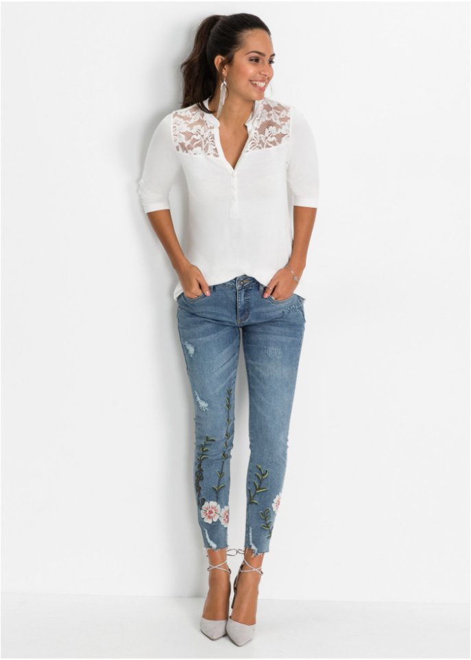 Henleyshirt mit Spitzeneinsatz