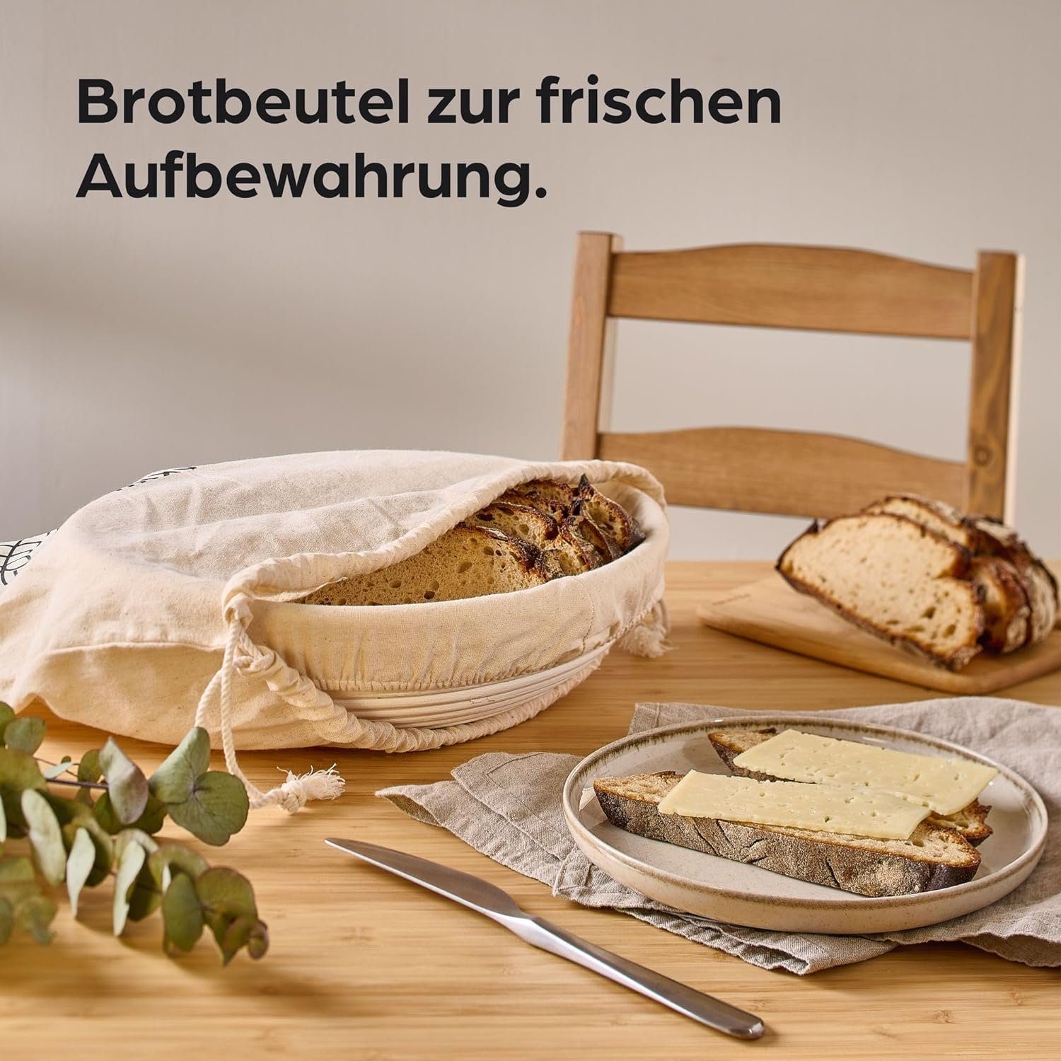Praknu Gärkorb Für Brot Rund 30 cm 2kg - Gärkörbchen für Brotteig zum Brotbacken, Aus nachhaltigem Rattan - Geruchsneutral - Mit Backutensilien