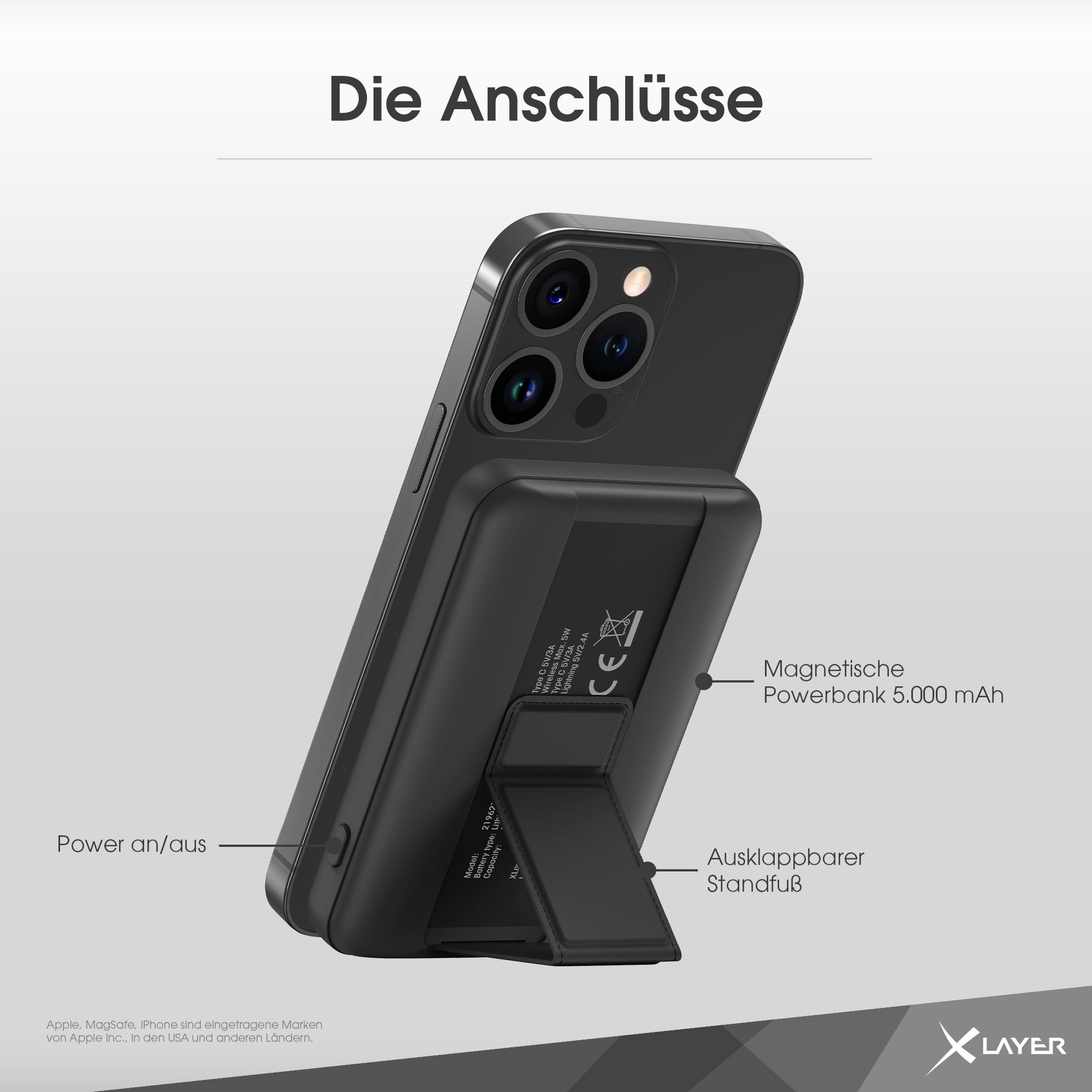 XLayer MagFix 5.000 mAh Powerbank mit Standfuß