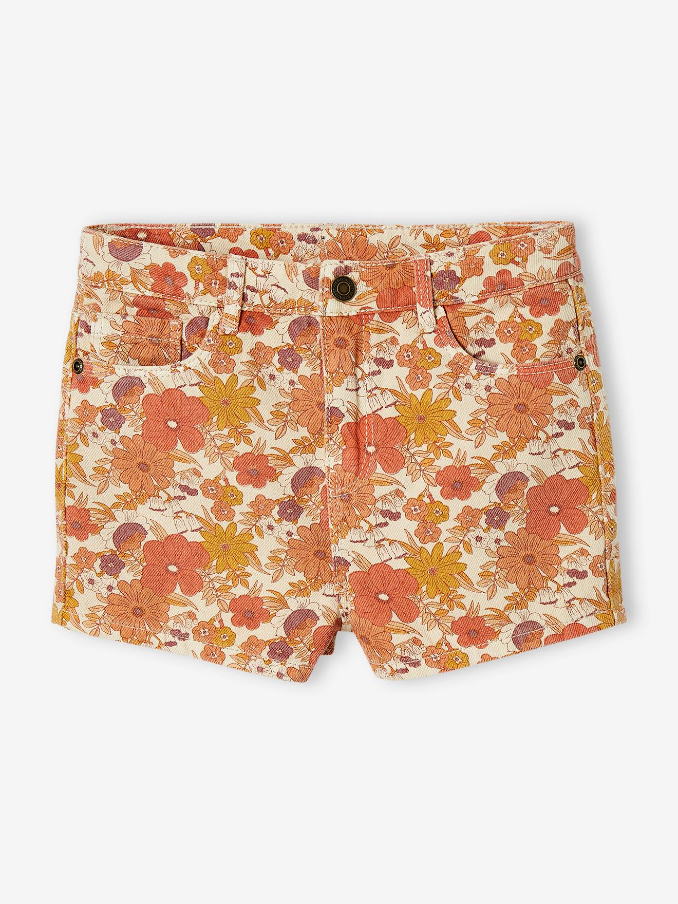 Short à fleurs fille rose nude