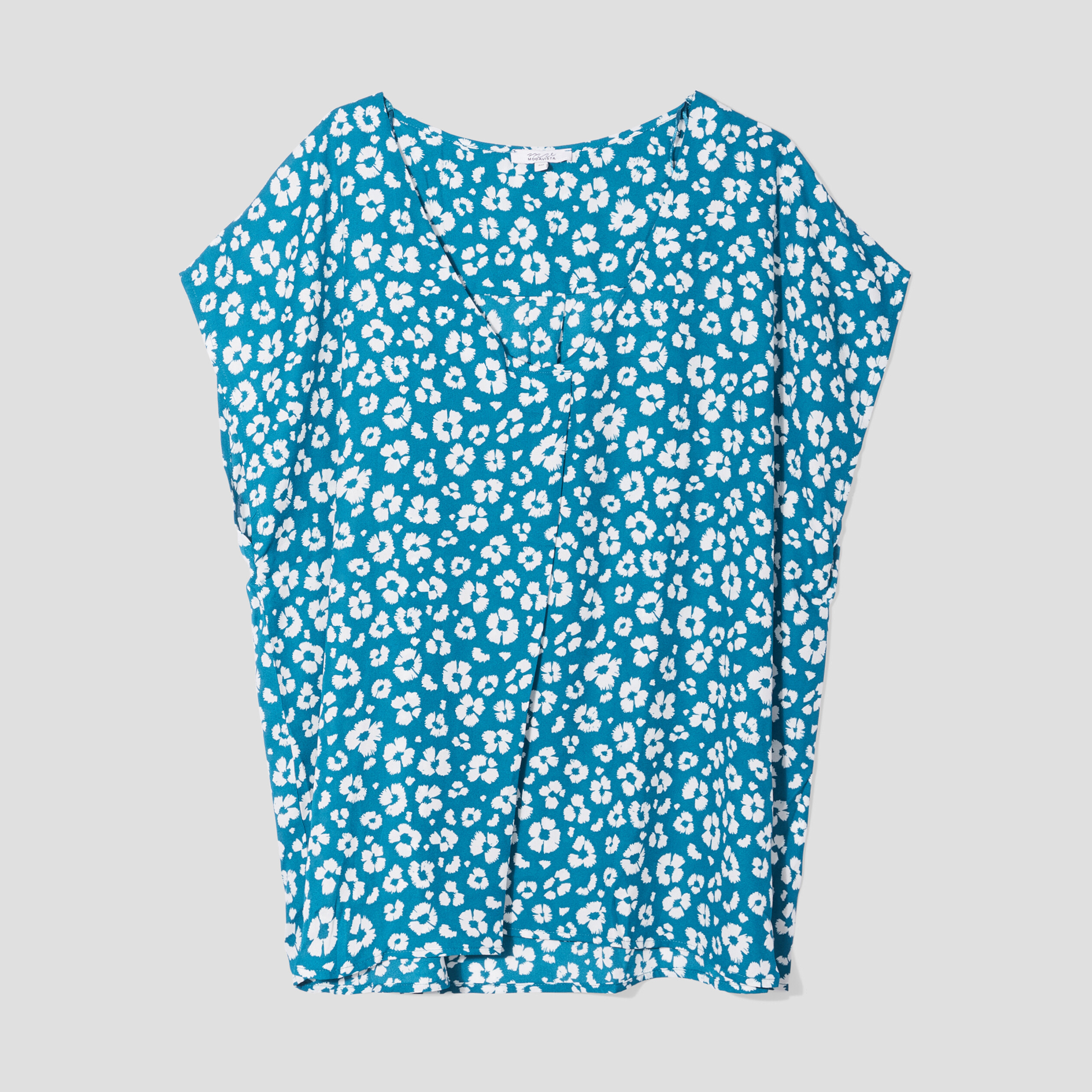 Blouse col en V manches courtes bleu canard femme grande taille | La Halle