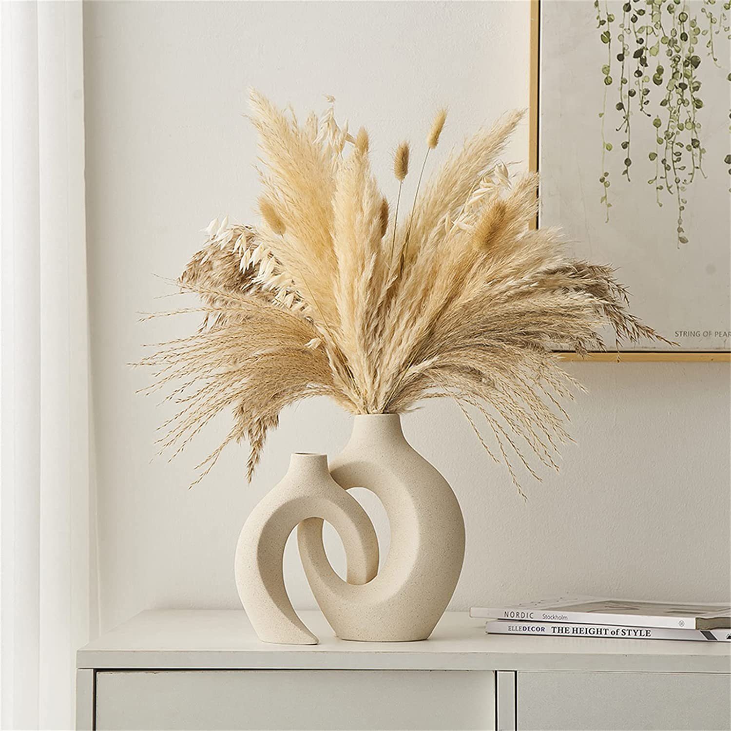 Vicbuy Dekovase 2er Keramik Vase, Pampasgras Vasen matt (Handgefertigte Getrocknete Blumenbehälter, Boho Blumenpflanzenbehälter, Kunsthandwerk Ornamente, Wohnkultur, für Haus), Büro, Geschenk für Hochzeit, Weihnachten
