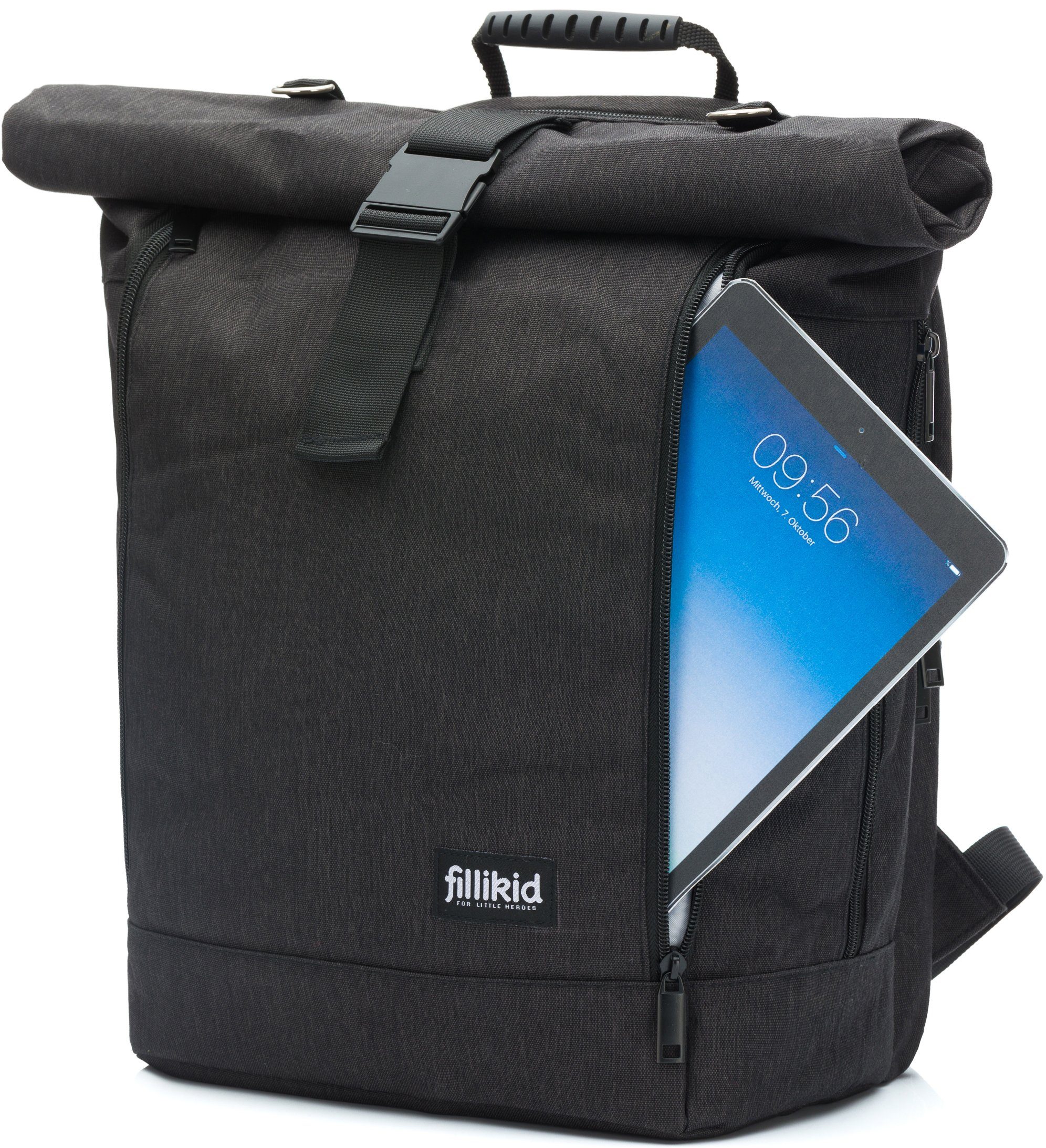 Fillikid Wickelrucksack Dublin, schwarz, mit Wickelauflage