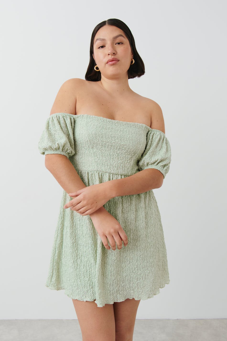 Puff sleeve off shoulder dress
