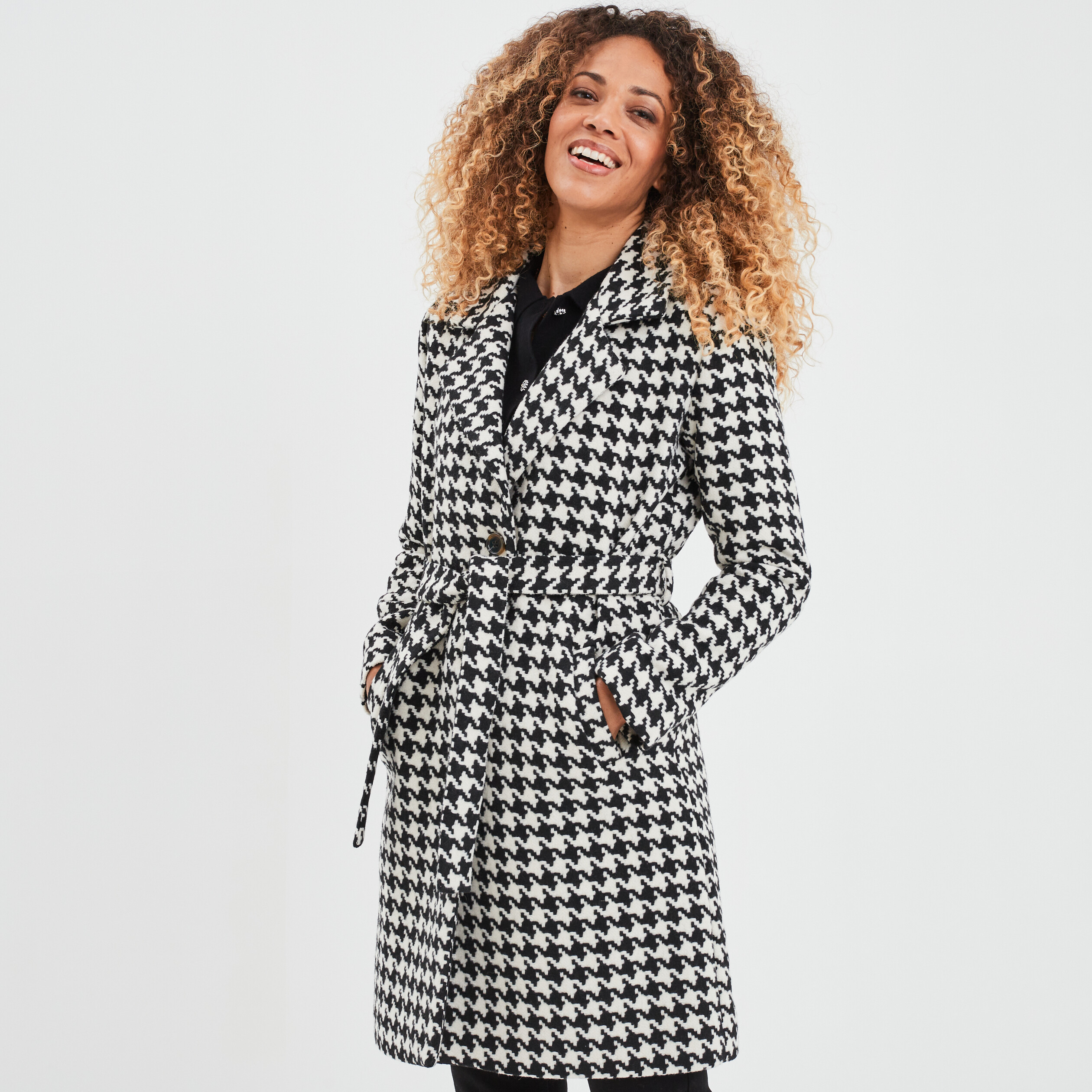 Manteau mi-long ceinturé ecru femme | La Halle