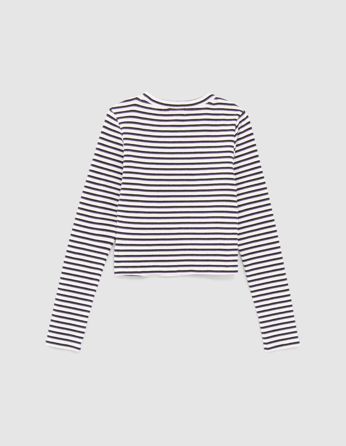 T-shirt blanc côtelé à rayures fille