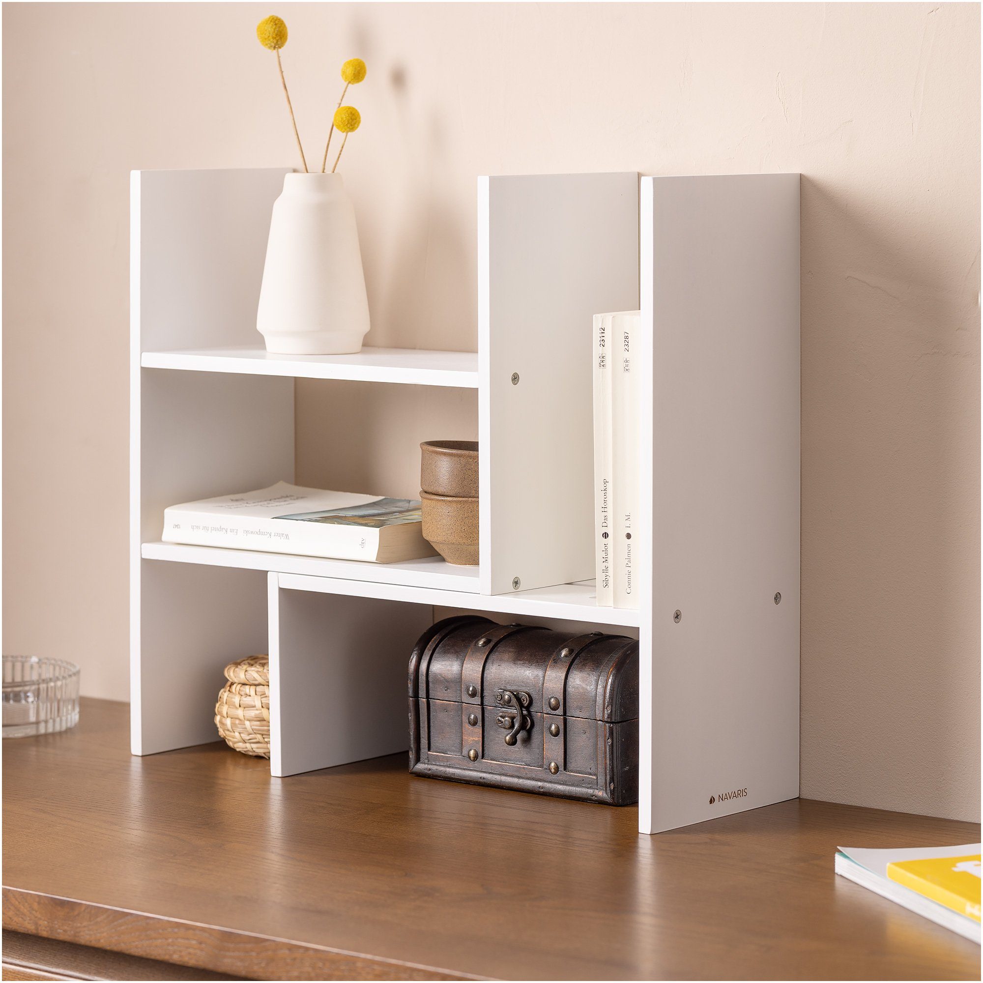 Navaris Bücherregal Schreibtisch-Organizer 64x15,5x40 - verstellbares Regal - Weiß
