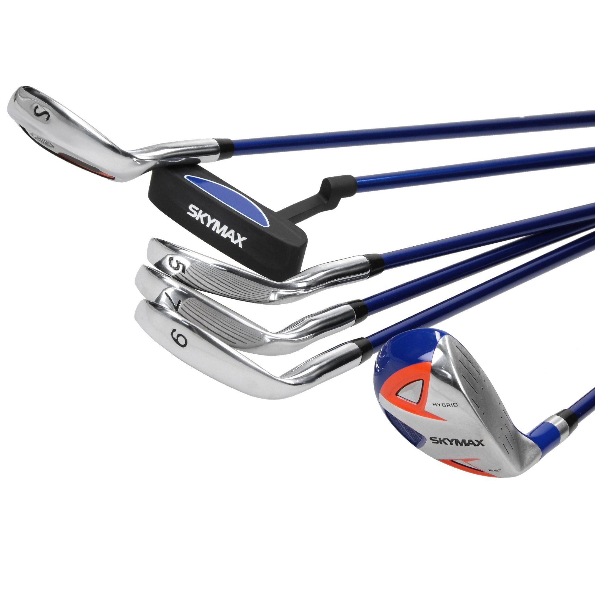 ECD Germany Golftrolley Skymax Junior Set Golftasche Golf Caddybag Kinderset Golfbag Standbag, Für 6 Golfschlägern Blau-Weiß 6-9 RH mit 4 Fächern Regenschutzhülle