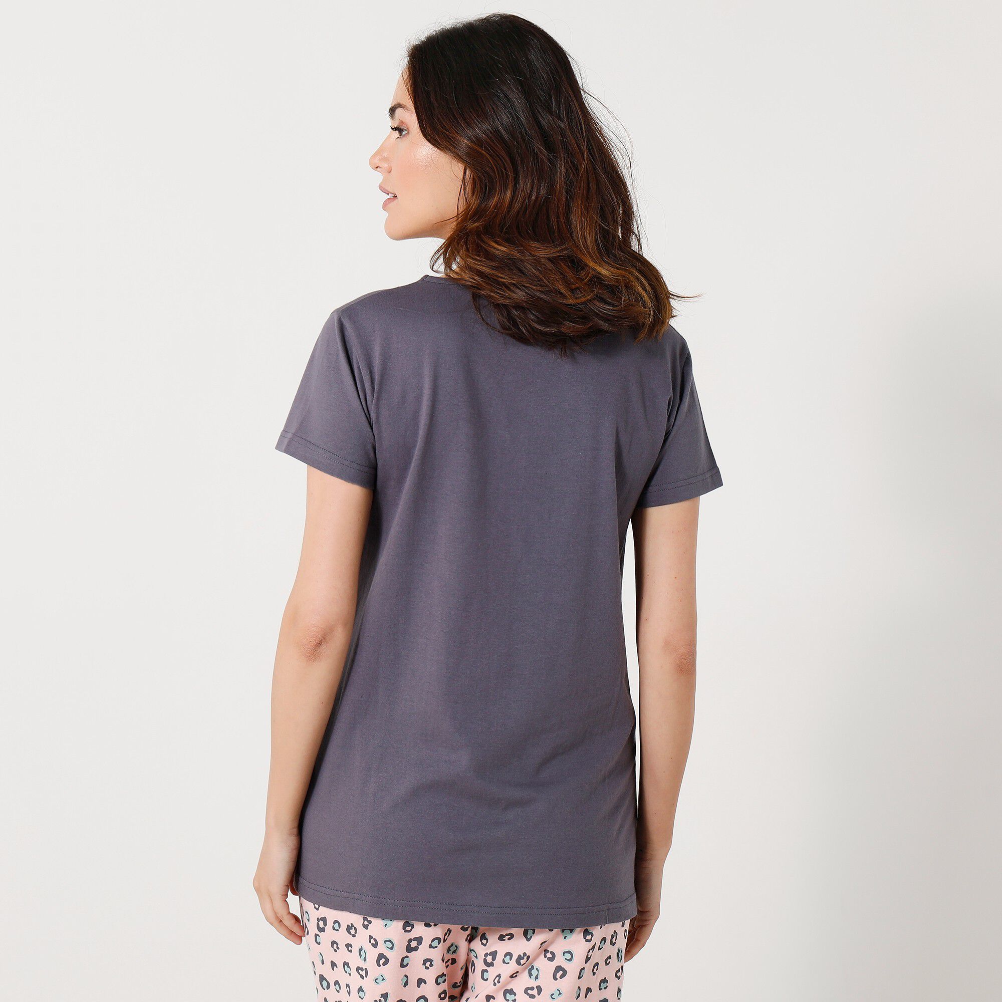 Tee-shirt manches courtes coton uni imprimé placé 