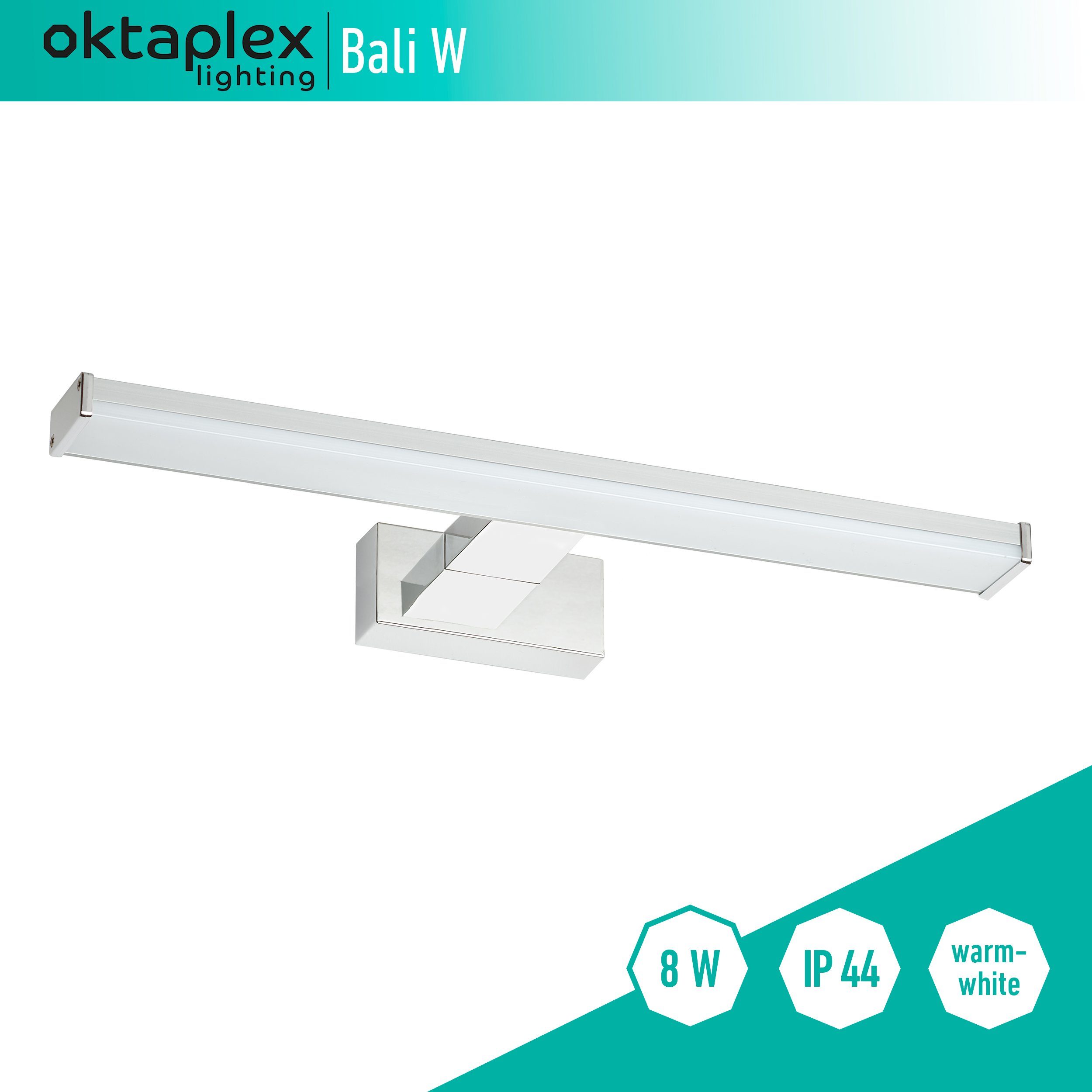 Oktaplex lighting LED Spiegelleuchte Bali 8W IP44 40cm, 640lm 8W, LED fest verbaut, warmweiß, Spiegellampe Bad / Wandlampe / LED Spiegellicht