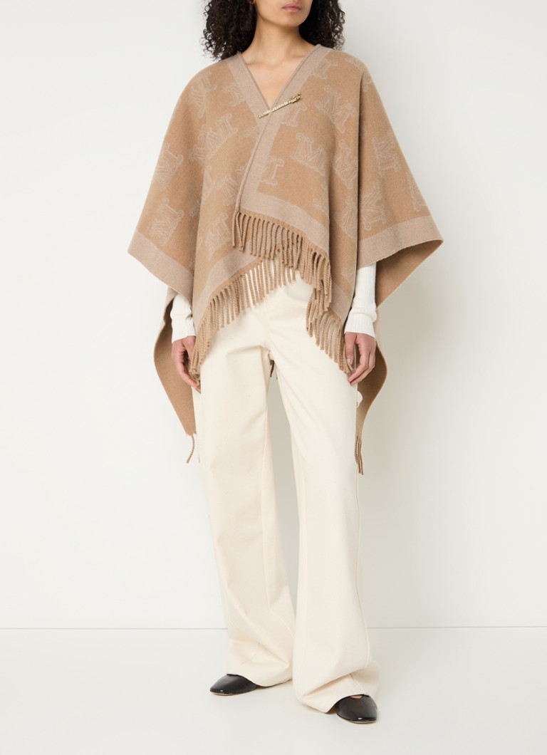 Poncho MaxMara Frine confecționat din lână fină tricotată cu logo imprimat.