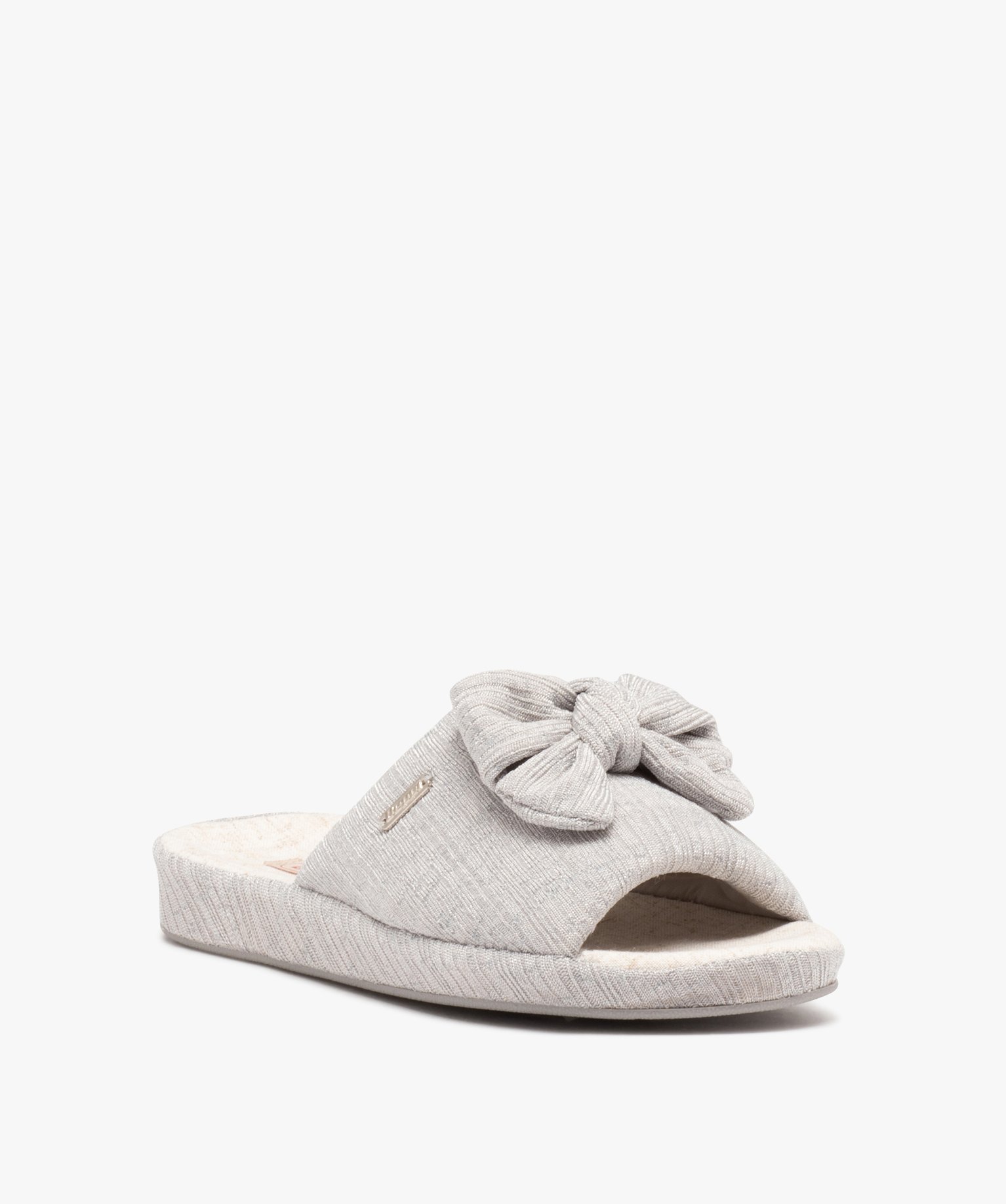 Chaussons mules plats avec noeud femme - Beppi gris | GEMO