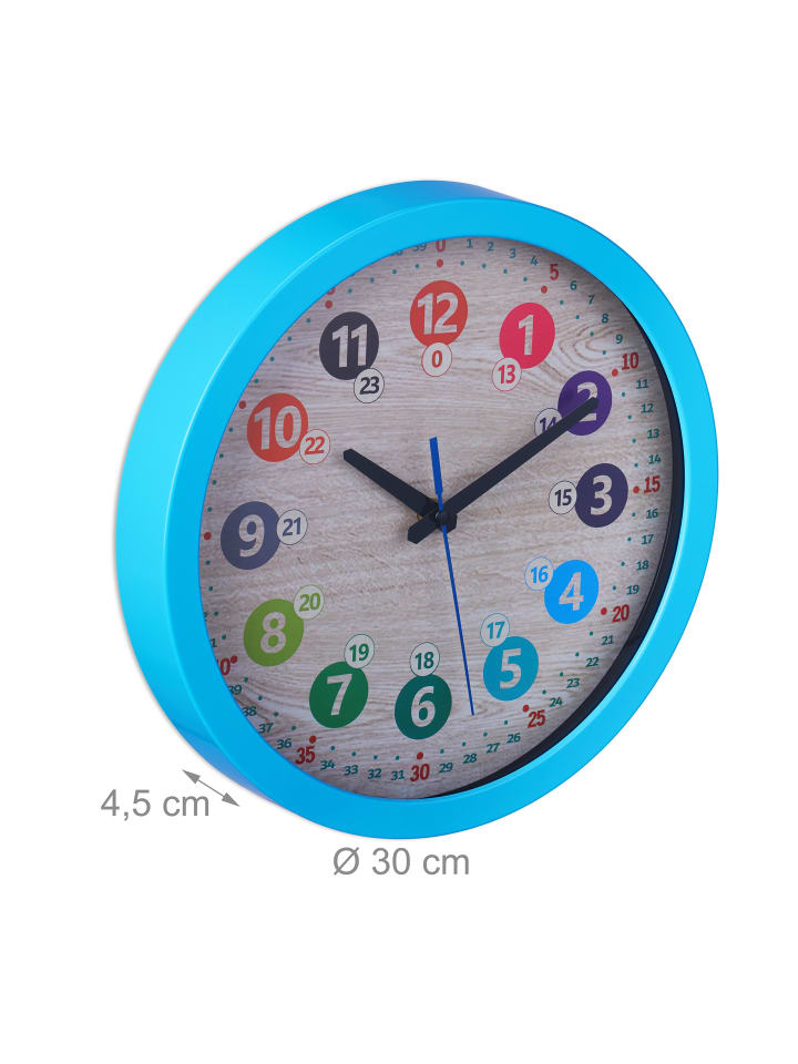 relaxdays Kinder-Wanduhr in Blau - Ø 30 cm günstig kaufen onesize