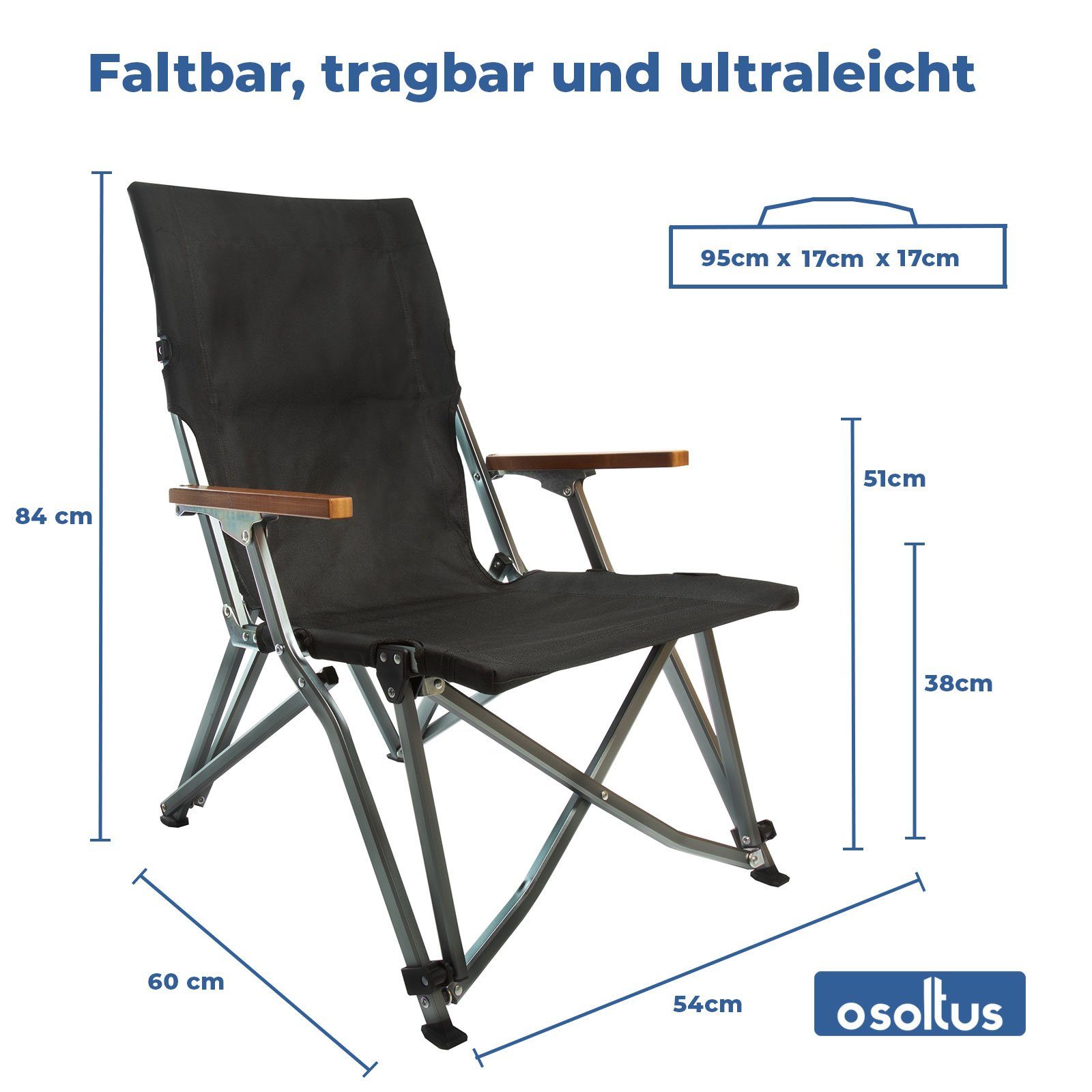 osoltus Campingstuhl osoltus Faltsessel Lounge Low Campingstuhl Bergen Alu eloxiert schwarz