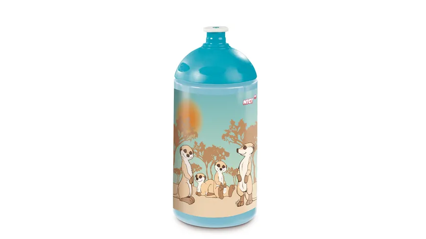 NICI Trinkflasche Erdmännchen-Familie, 0,5l blau
