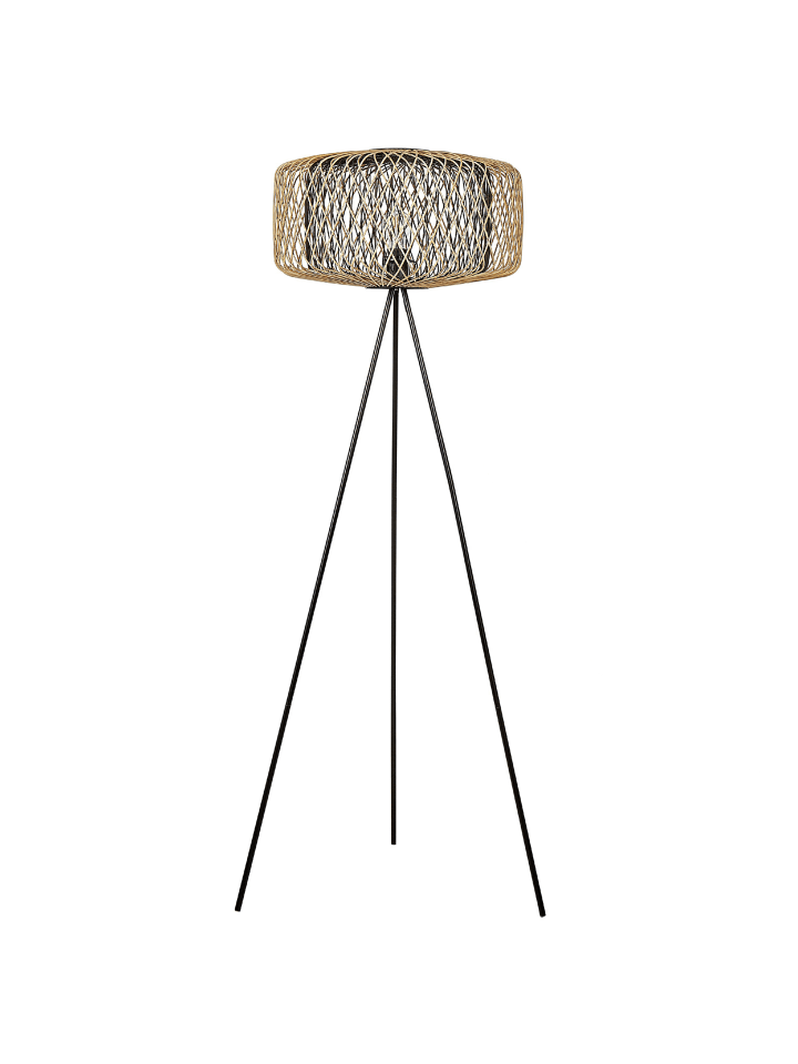 Beliani Stehleuchten JAVARI in Schwarz/Heller Holzfarbton - (W) 51 x (H) 145 x (L) 51 cm günstig kaufen onesize