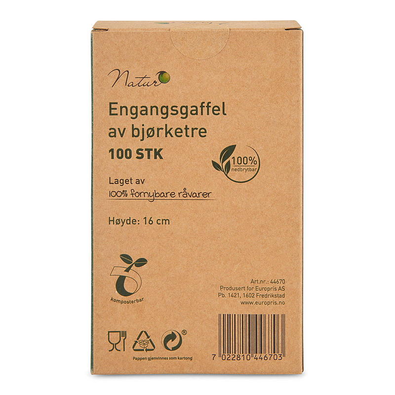 Natur Engangsgaffel 100-pk, av tre