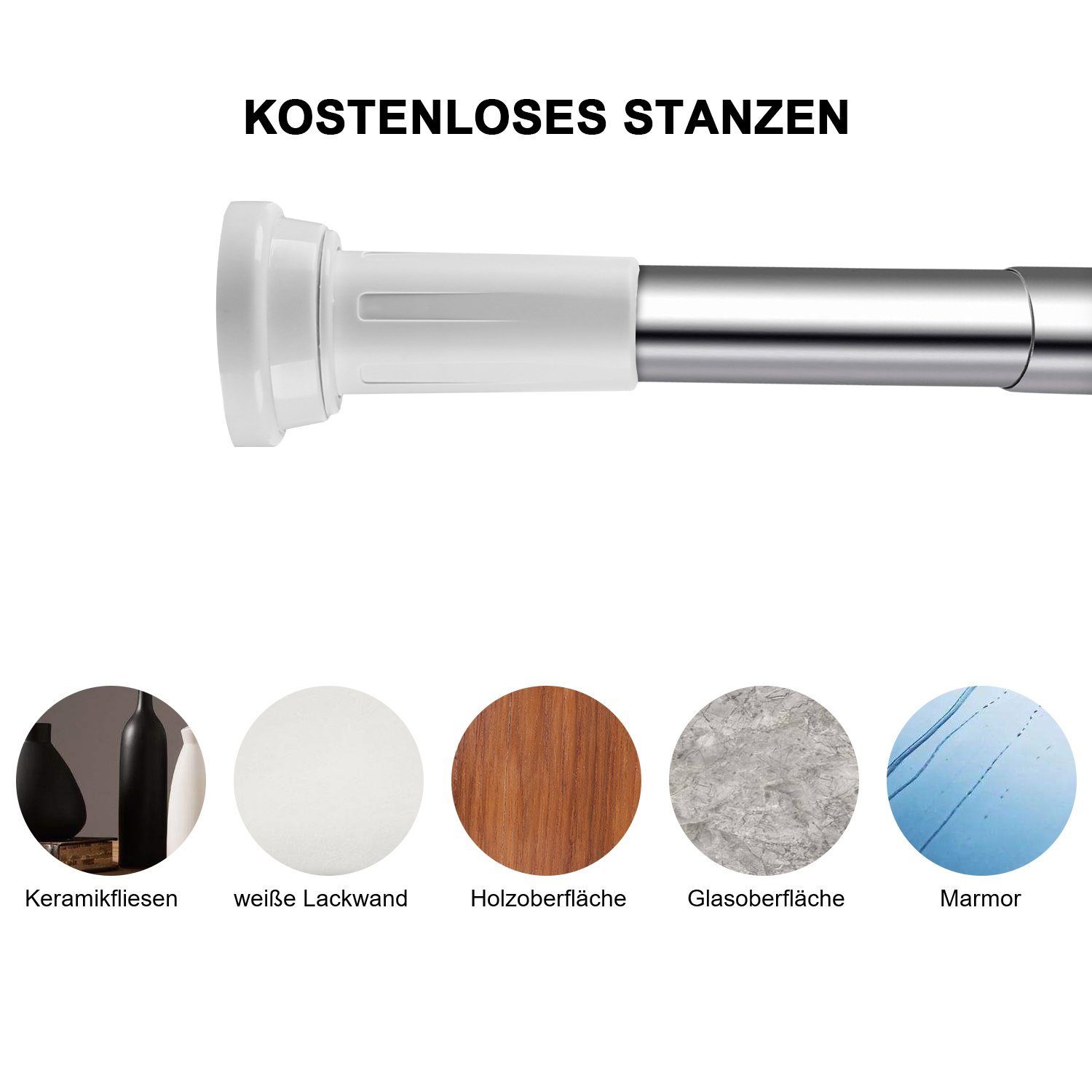 Duschvorhangstange Edelstahl Teleskopstange Gardinen Verstellbar Spannstange 70-260, Clanmacy, Ø 2.5 mm, Edelstahl