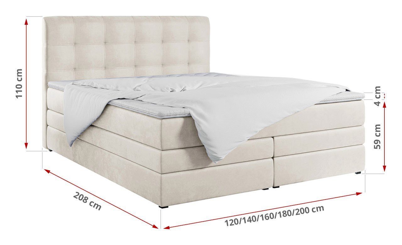 MKS MÖBEL Boxspringbett ERNI KING, Polsterbett mit Bettkasten und Zwei Matratzen - Stauraumbett