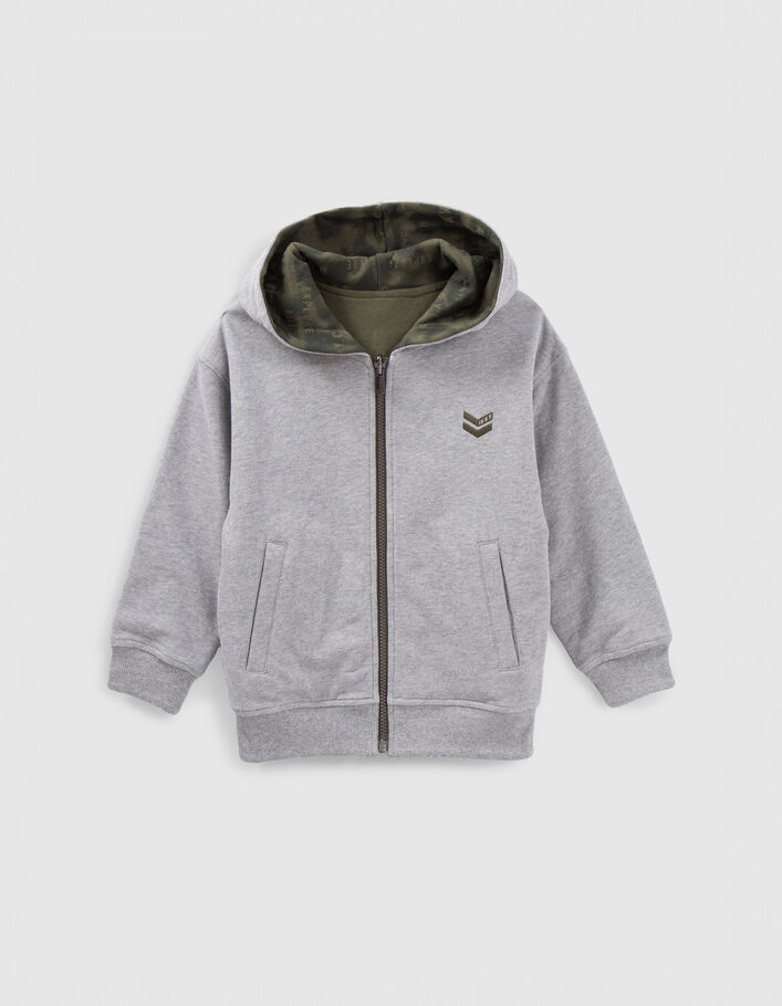 Cardigan réversible gris et kaki à capuche garçon