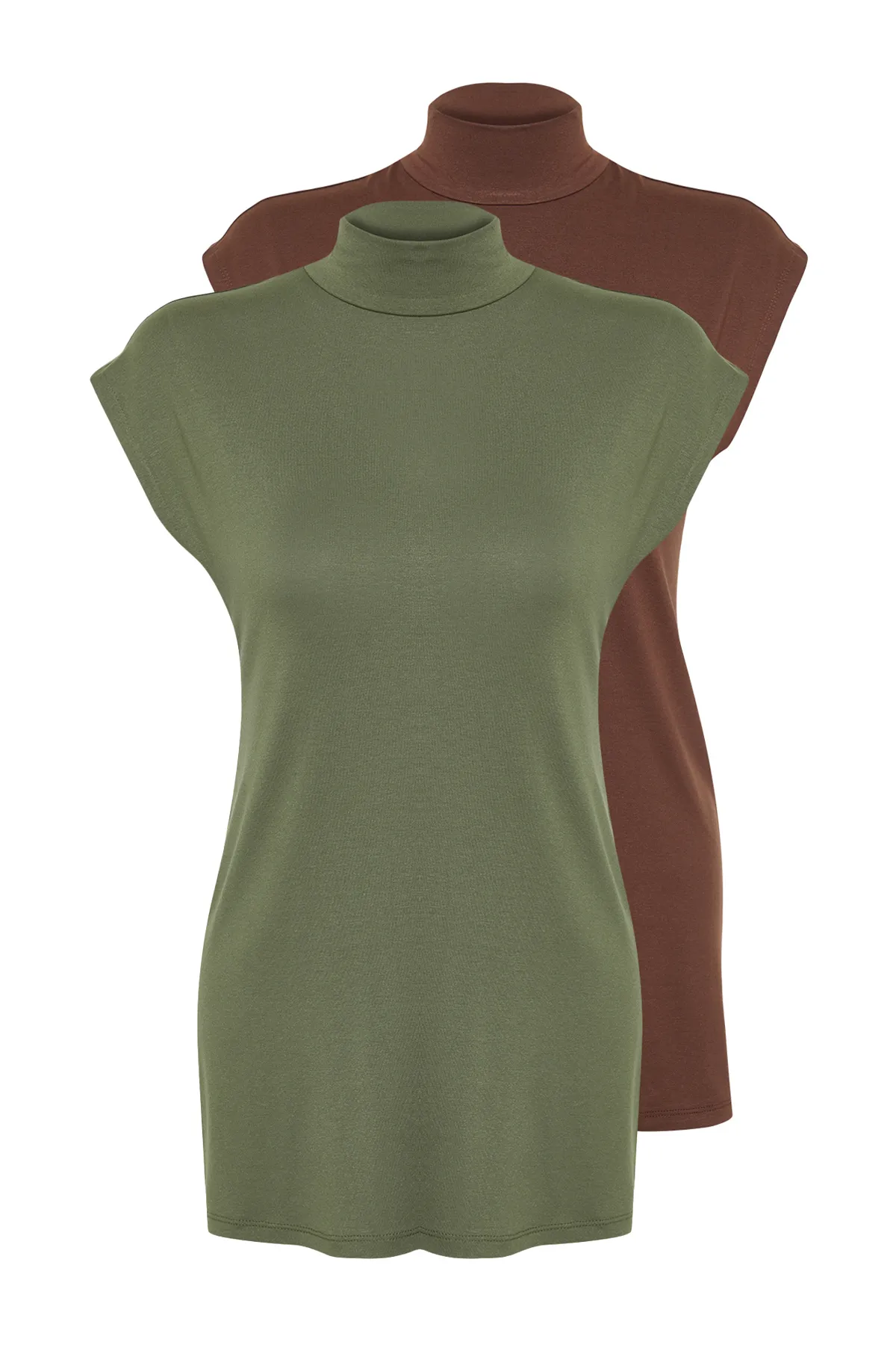 Trendyol Modest  Braun-Khaki 2er-Pack ärmellose Unterwäsche-Liner-Tunika mit Stehkragen TCTSS21UK0033
