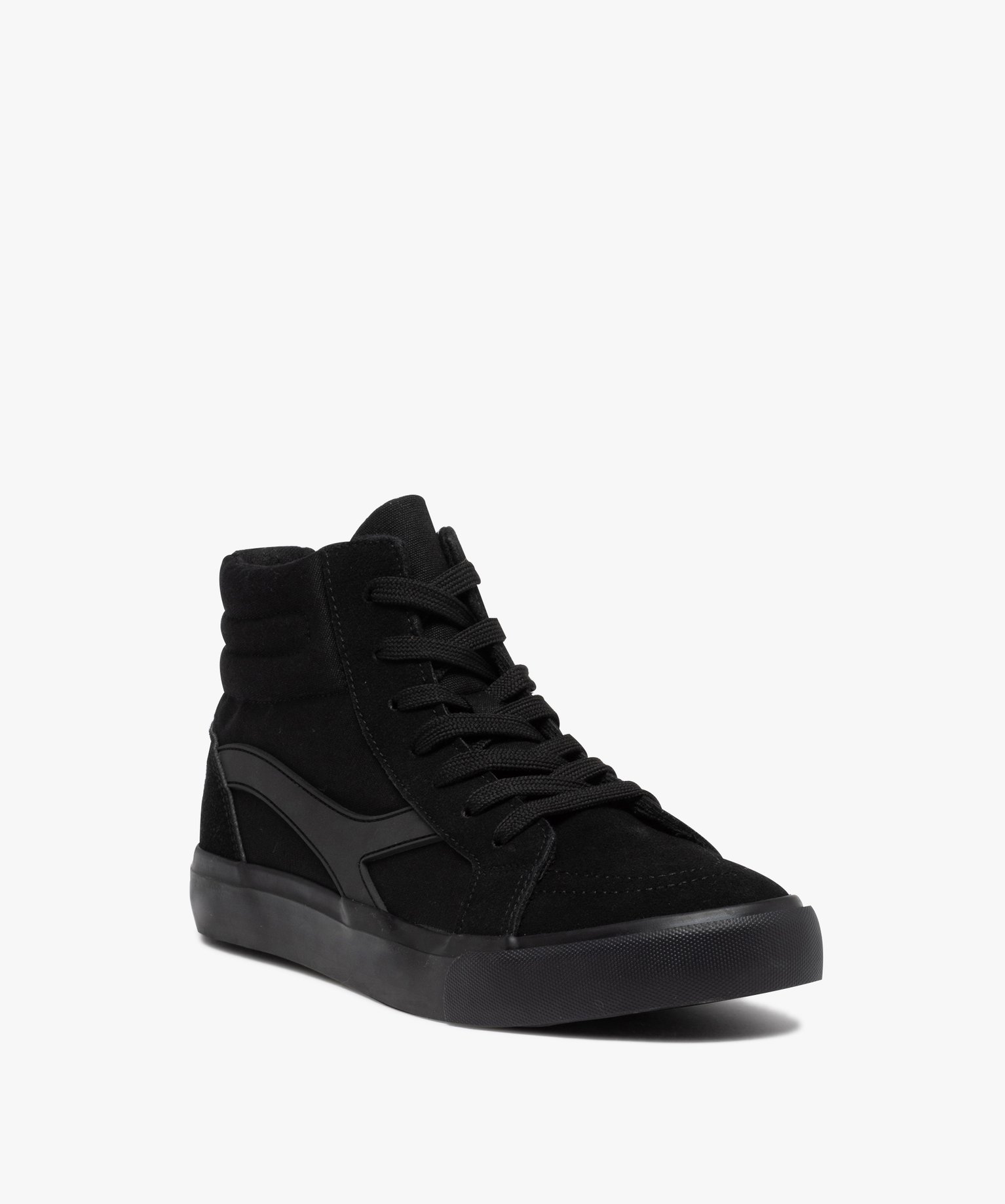 Baskets homme mid-cut en toile et suédine unie noir | GEMO