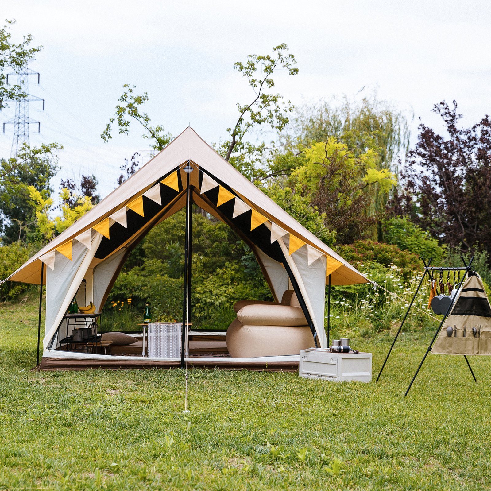 KingCamp Firstzelt Hauszelt Pinehouse 3-4 Personen, Familien Zelt Campingzelt Baumwolle