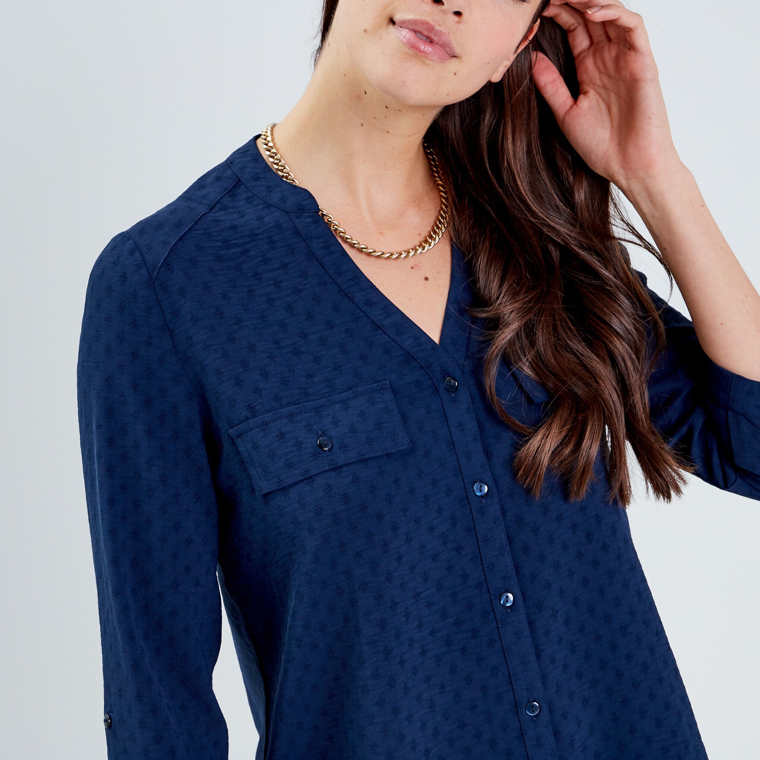 Chemise manches 3/4 bleu marine femme | Cache Cache