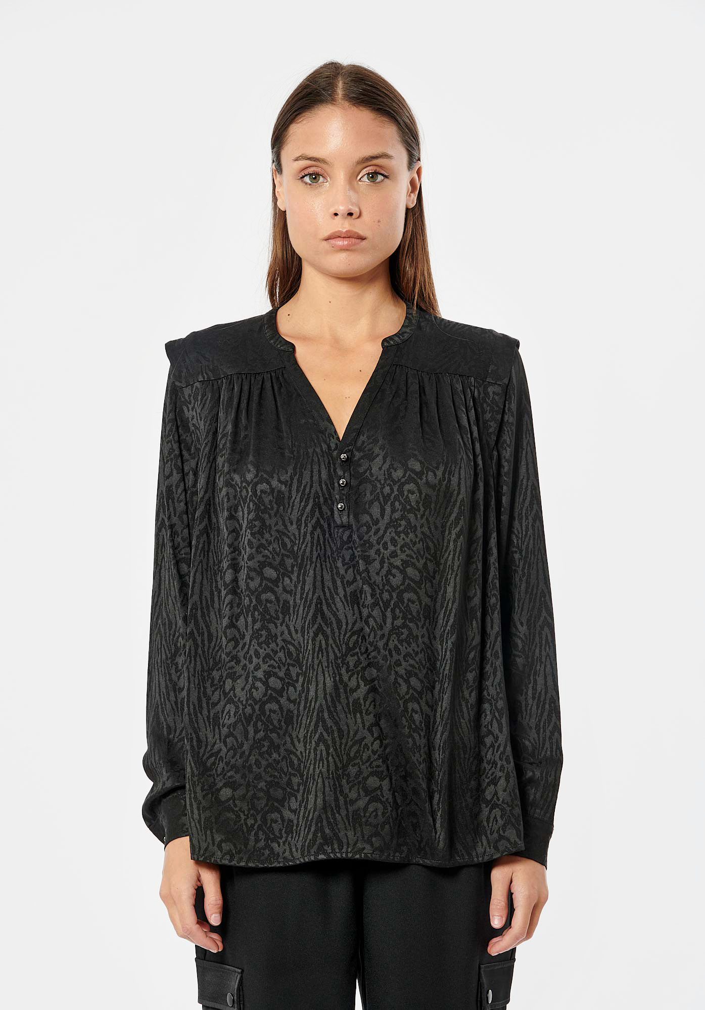 BAMBA  Blouse noire léopard femme