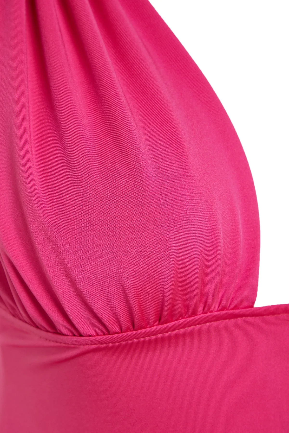 Trendyol Collection  Fuchsiafarbenes, gefüttertes, langes Abendkleid aus Strick TPRSS23AE00011