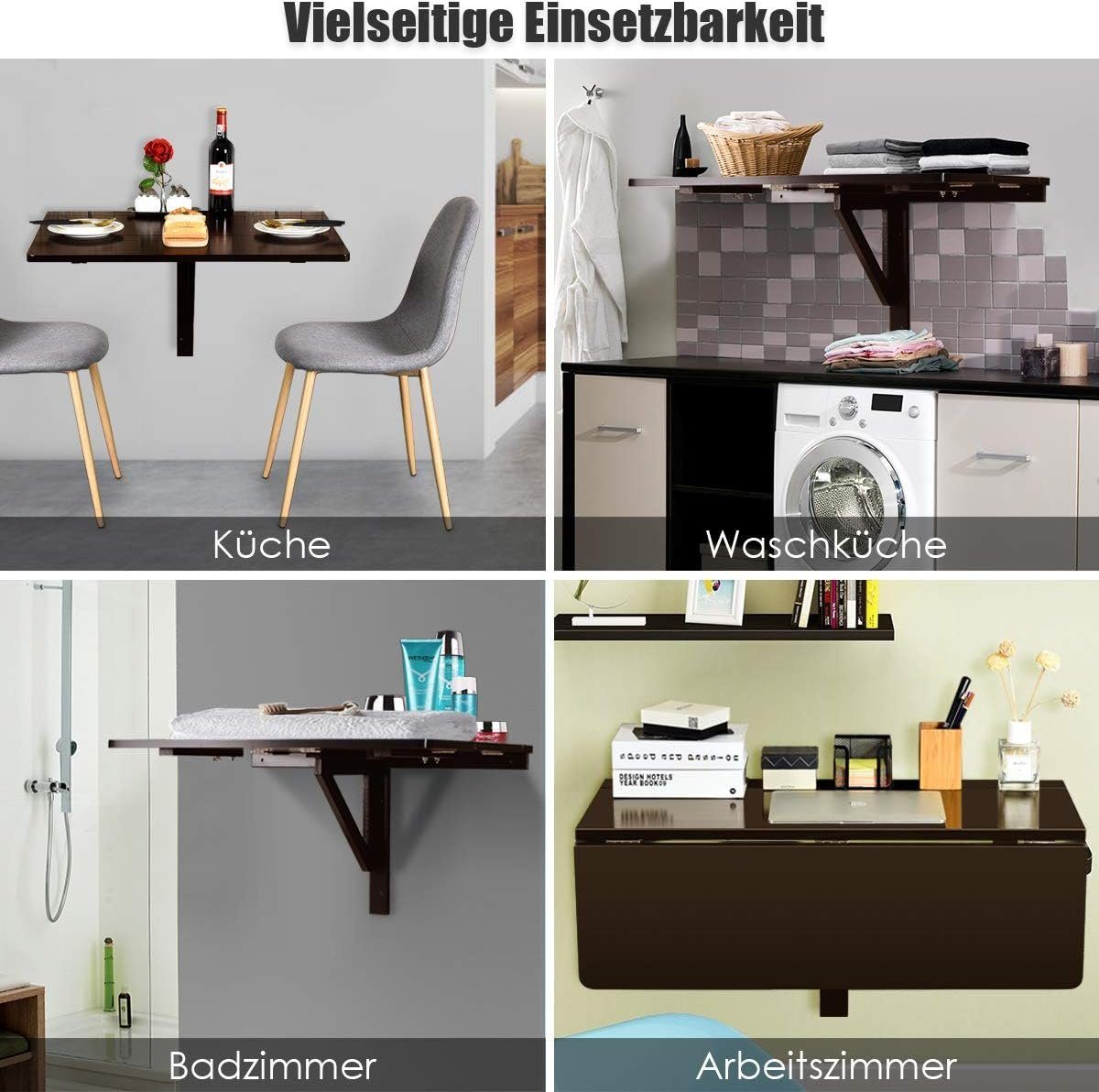 KOMFOTTEU Klapptisch Wandtisch, Hängetisch, 80 x 60 x 45 cm