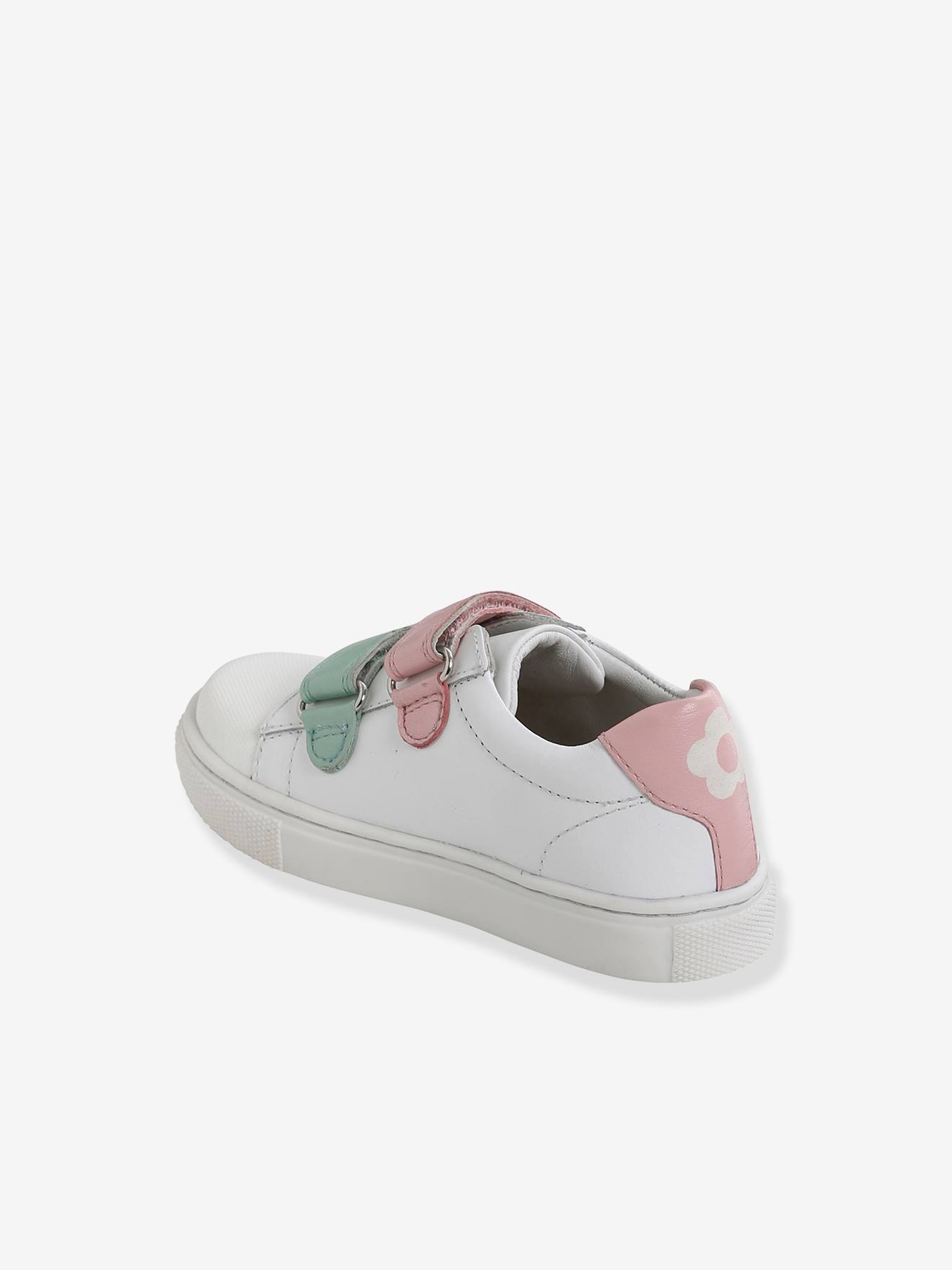 Baskets scratchées filles en cuir blanc
