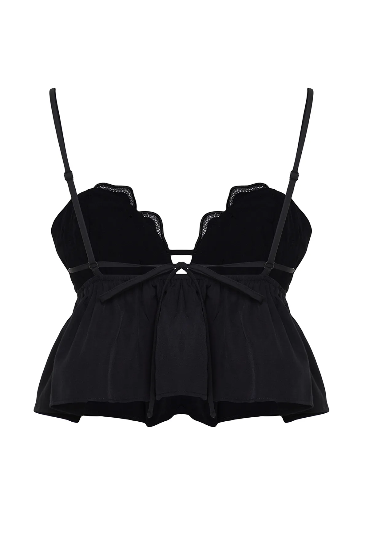 Trendyol Collection  Schwarze, bauchfreie, gewebte, mit Blumen bestickte Bluse