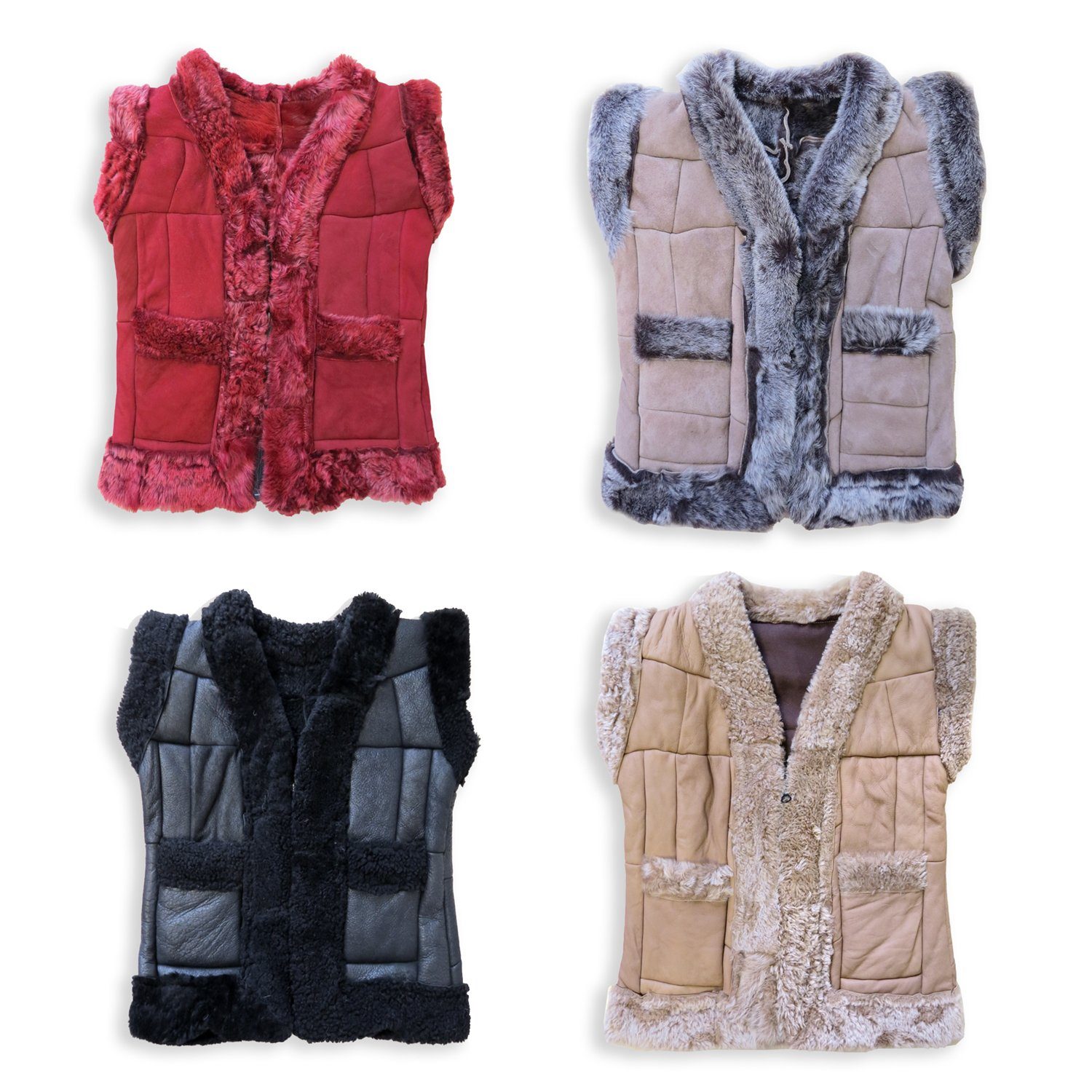 Sonia Originelli Fellweste Kinderweste Naturfell Leder Lammfell Patchwork Handarbeit Farben können abweichen