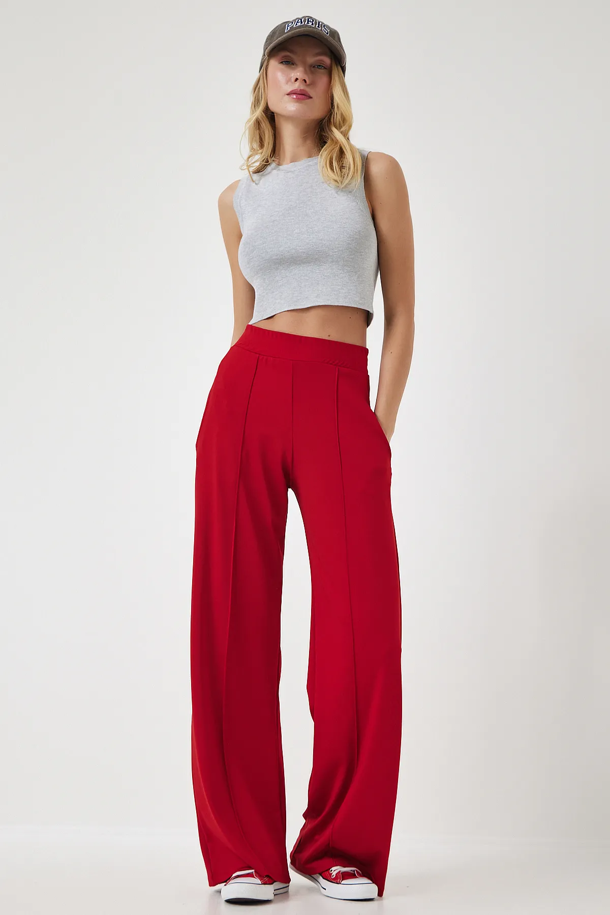 Happiness İstanbul  Rote, dehnbare Jogginghose mit hoher Taille für Damen BF00030