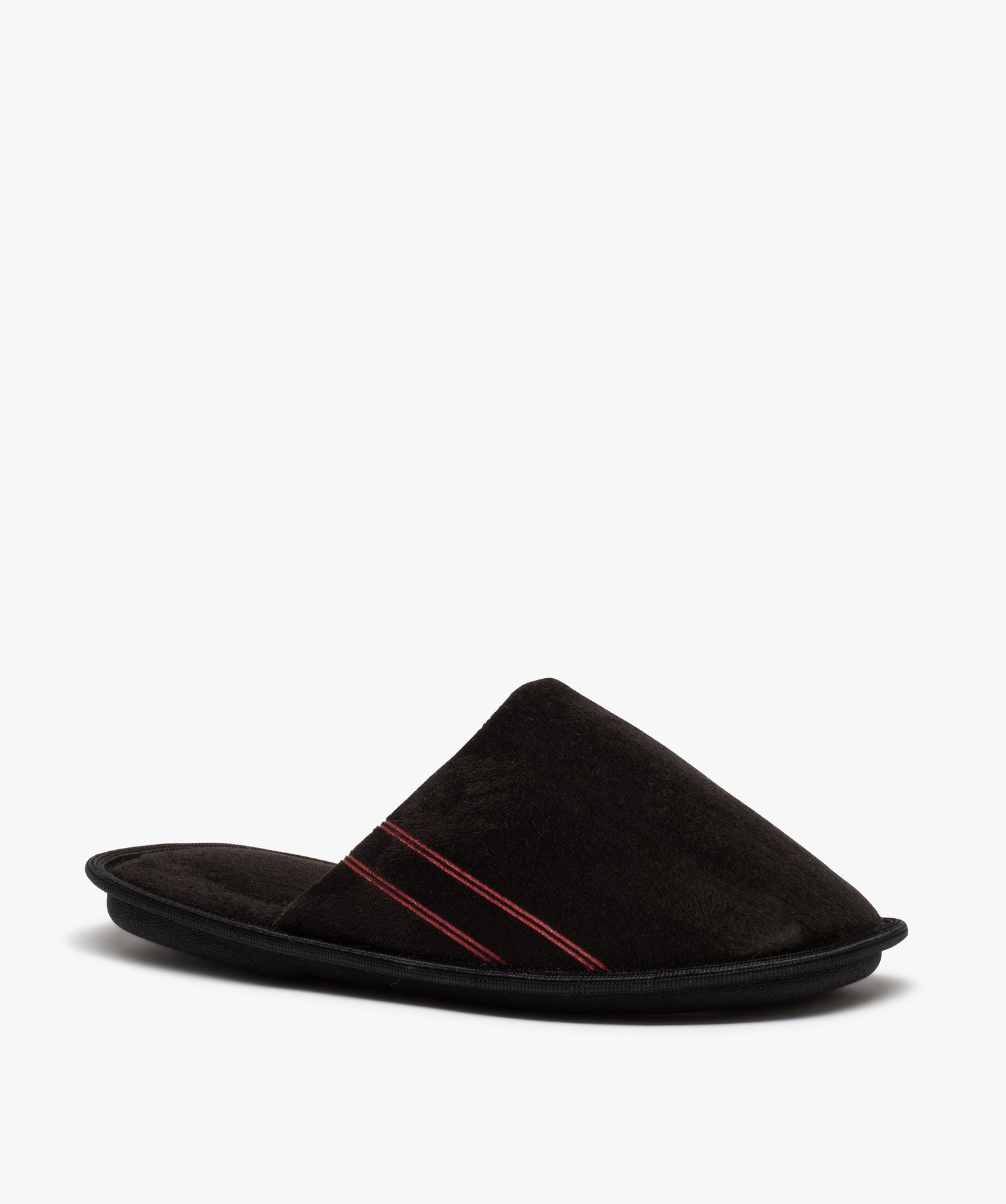 Chaussons homme mules plates en velours ras uni noir | GEMO