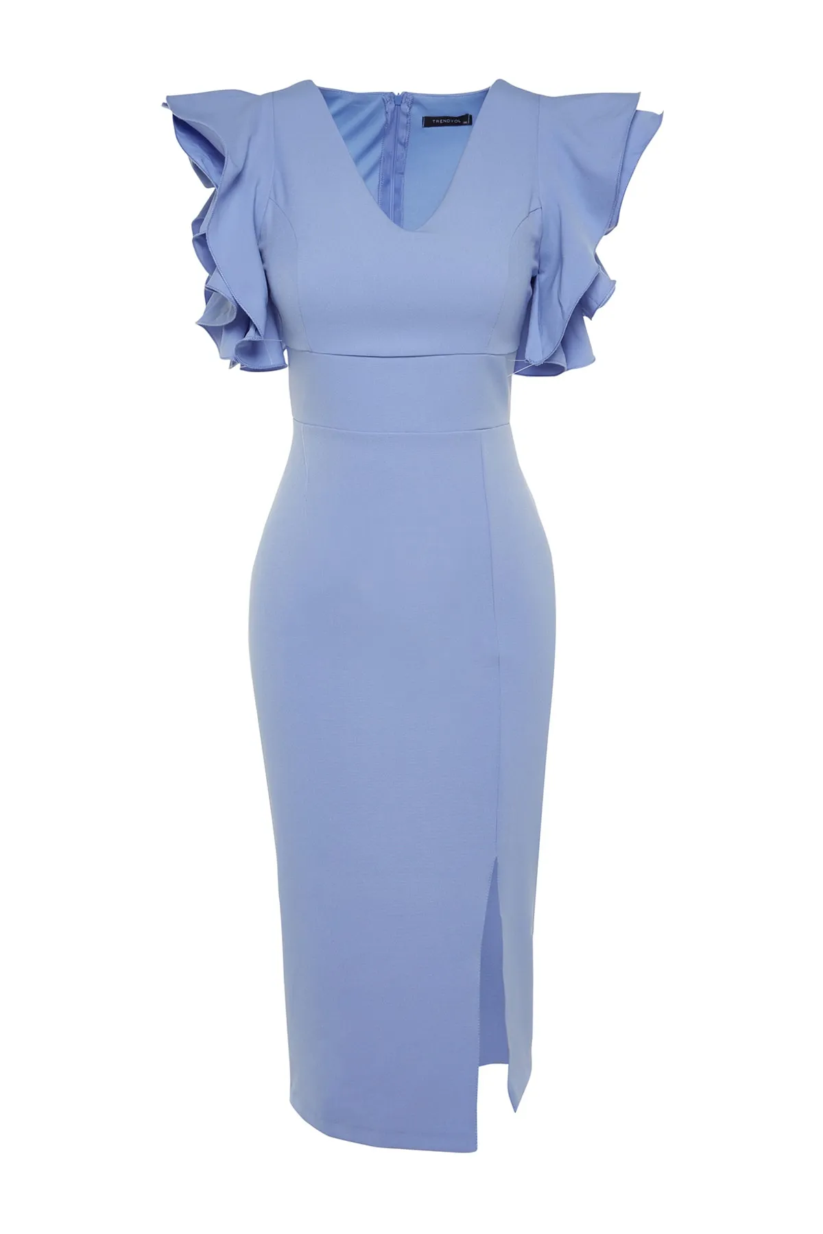 Trendyol Collection  Blaues, detailliertes Abendkleid mit Rüschen TPRSS20EL2661