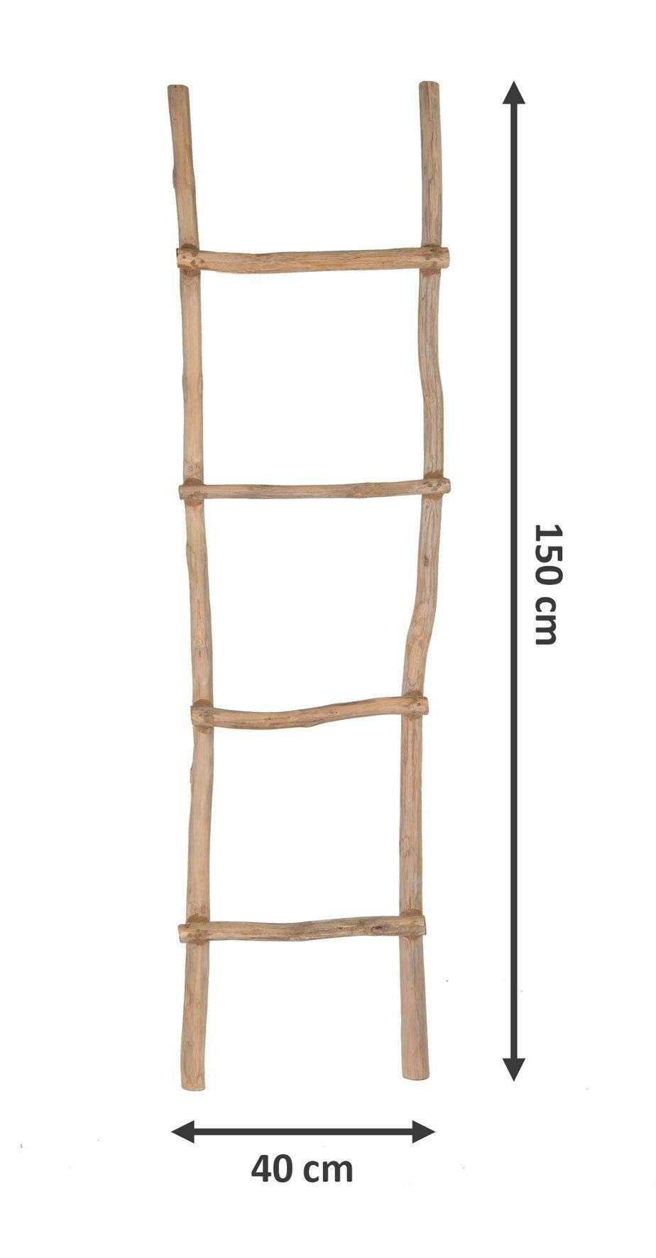 Spetebo Dekoleiter Teak Holz Dekoleiter natur - 150 cm x 40 cm (Packung, 1 tlg), dekorative Holzleiter Deko Garderobe im Landhaus Design
