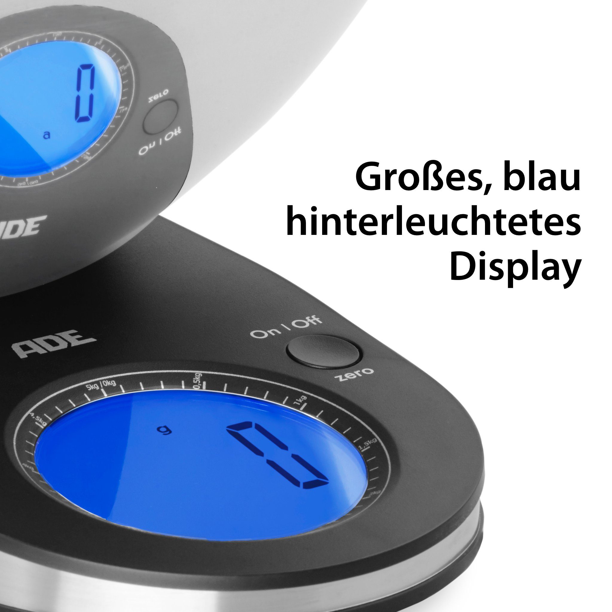 ADE Schüsselwaage Küchenwaage mit abnehmbarer Edelstahlschüssel, (2-tlg), mit anderen Schüsseln verwendbar, bis 5 kg