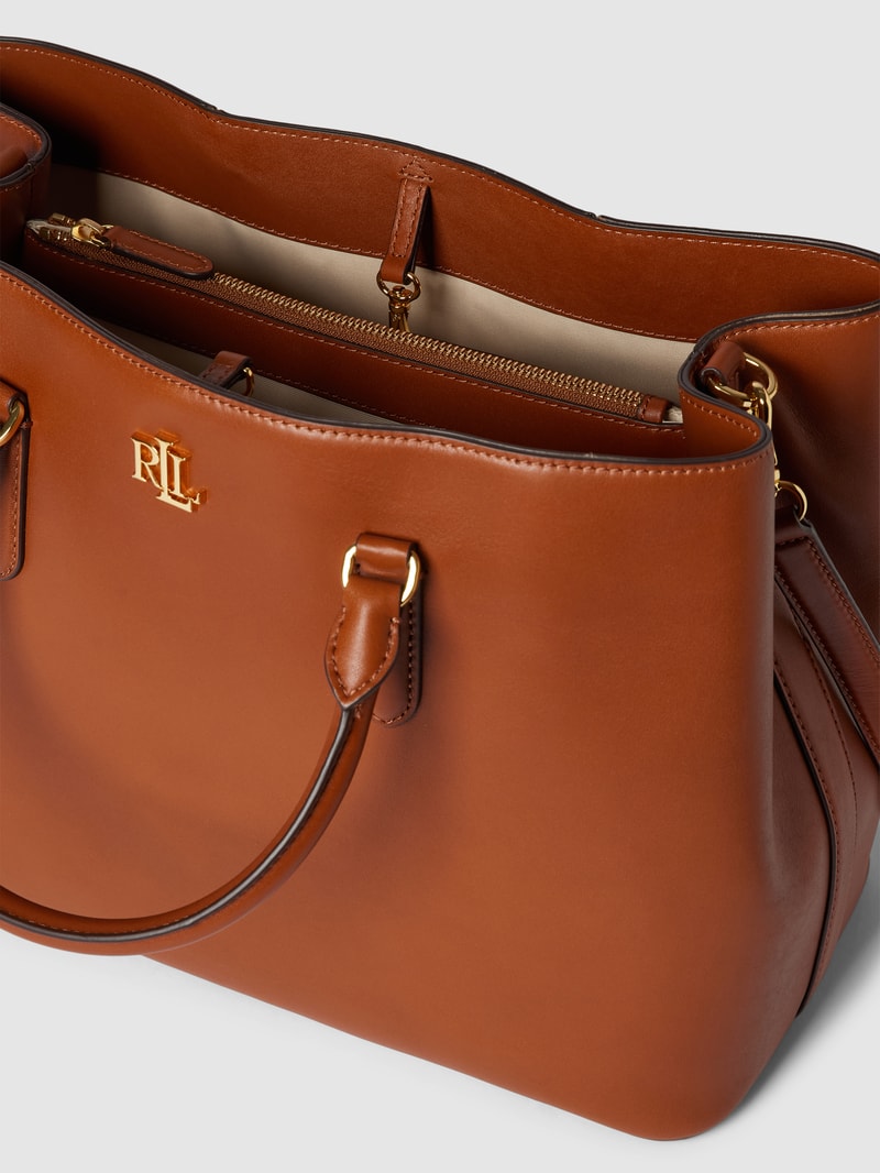 Satchel aus Leder mit Label-Applikation Modell 'MARCY' in cognac