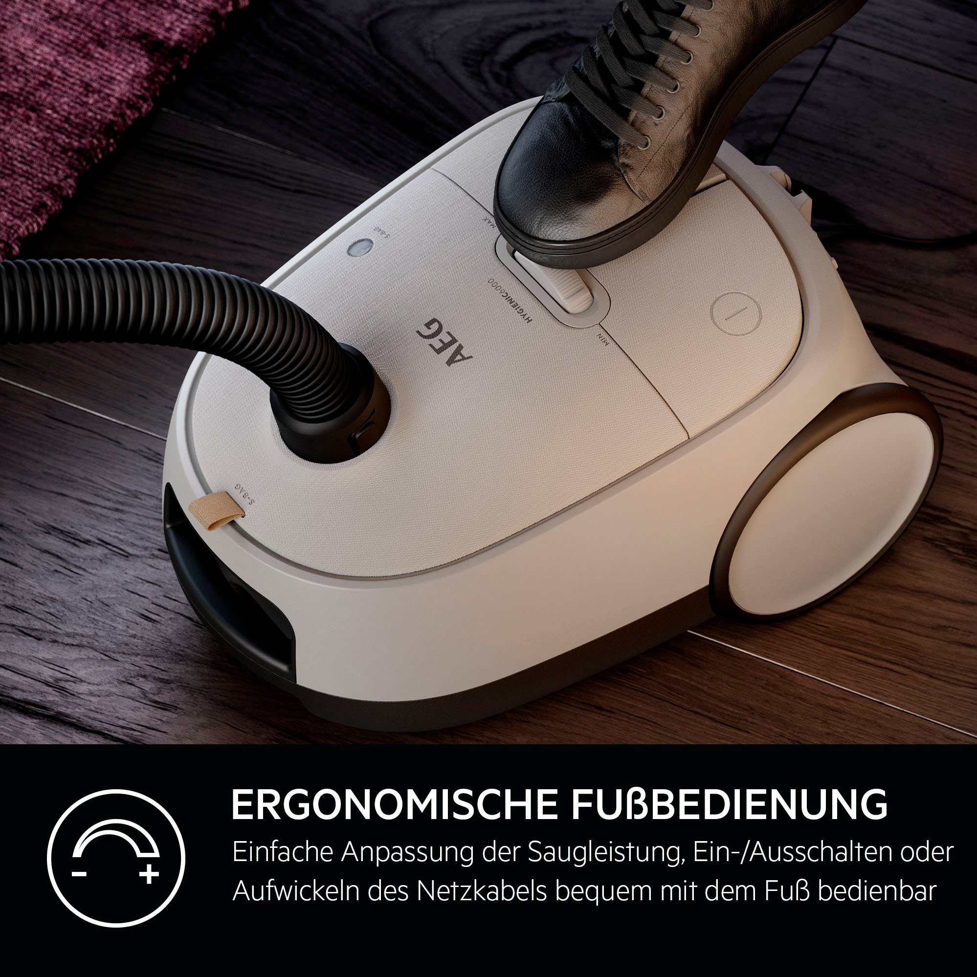 AEG Bodenstaubsauger HYGIENIC 6000 (AB61H6SW), 850 W, mit Beutel, hohe Saugleistung, inkl. Zusatzdüsen, 50 % Recyclingkunststoff