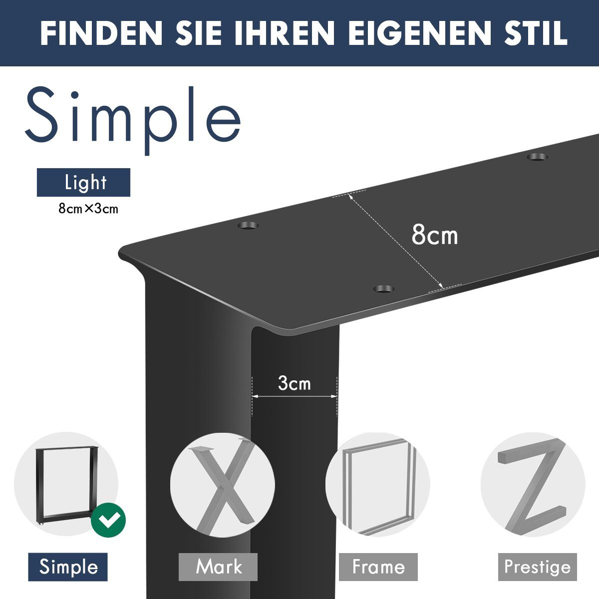 iscooter Tischbein 2er-Set Tischbein Metallfuß für Sitzbank, 45 x 40 / 71 cm, Stahl, für Tischuntergestell, DIY Sitzbank, Couchtisch