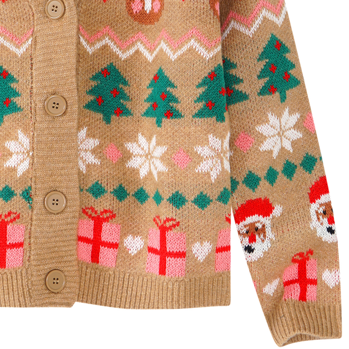 Mädchen Weihnachtsstrickjacke gemustert beige